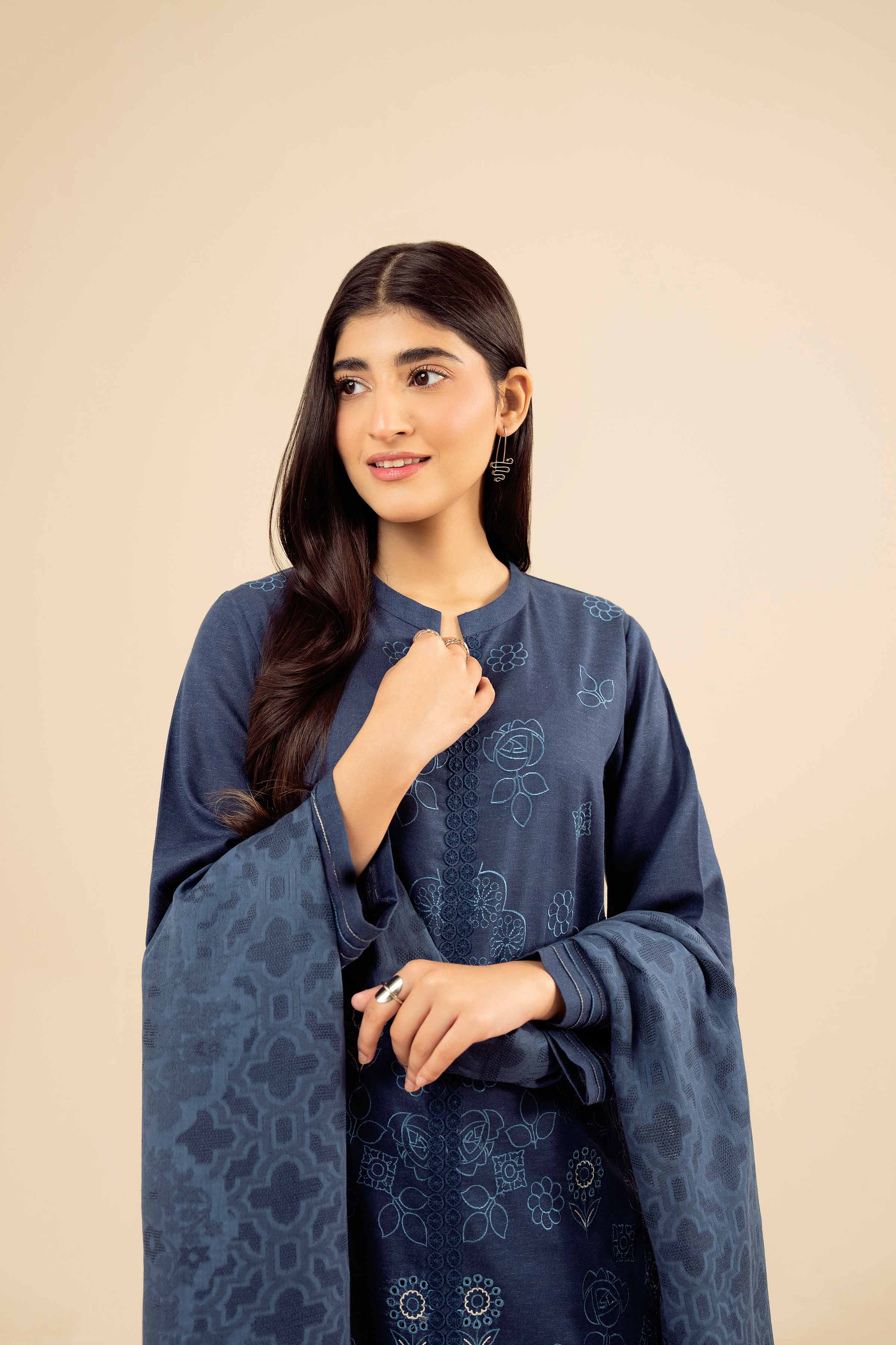 NishatUK - Blue Embroidered Karandi 3-piece ready to wear Suit