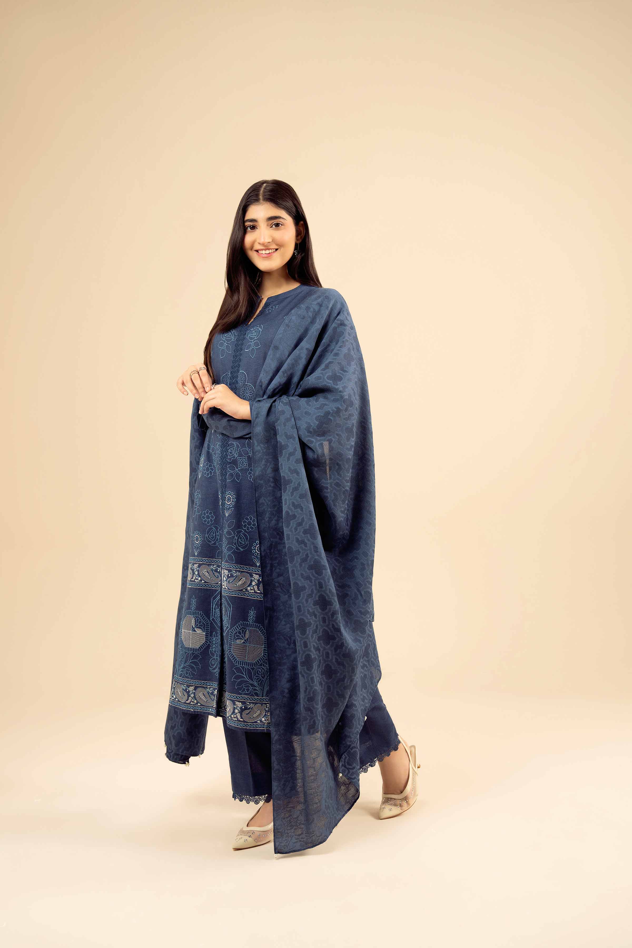 NishatUK - Blue Embroidered Karandi 3-piece ready to wear Suit