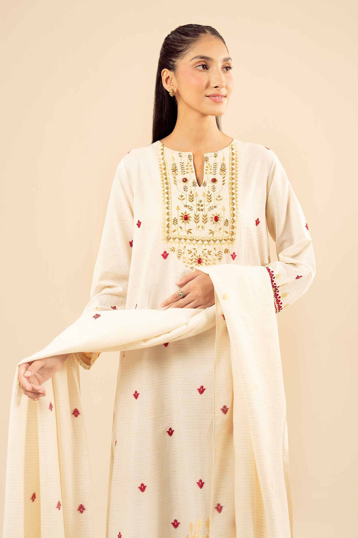 Nishat UK - Pink Printed Jacquard 3 Pieces ready to wear Suit