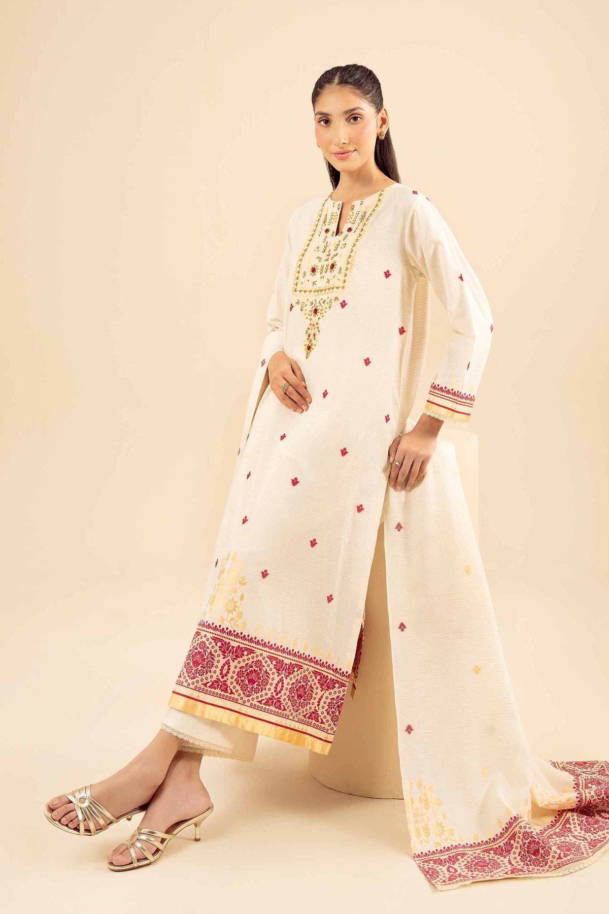 Nishat UK - Pink Printed Jacquard 3 Pieces ready to wear Suit