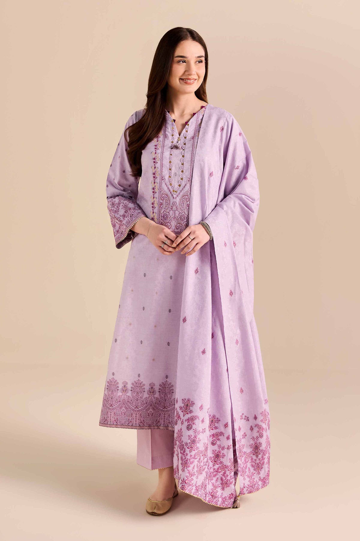 Nishat UK - Purple Printed Jacquard 3 Pieces ready to wear Suit
