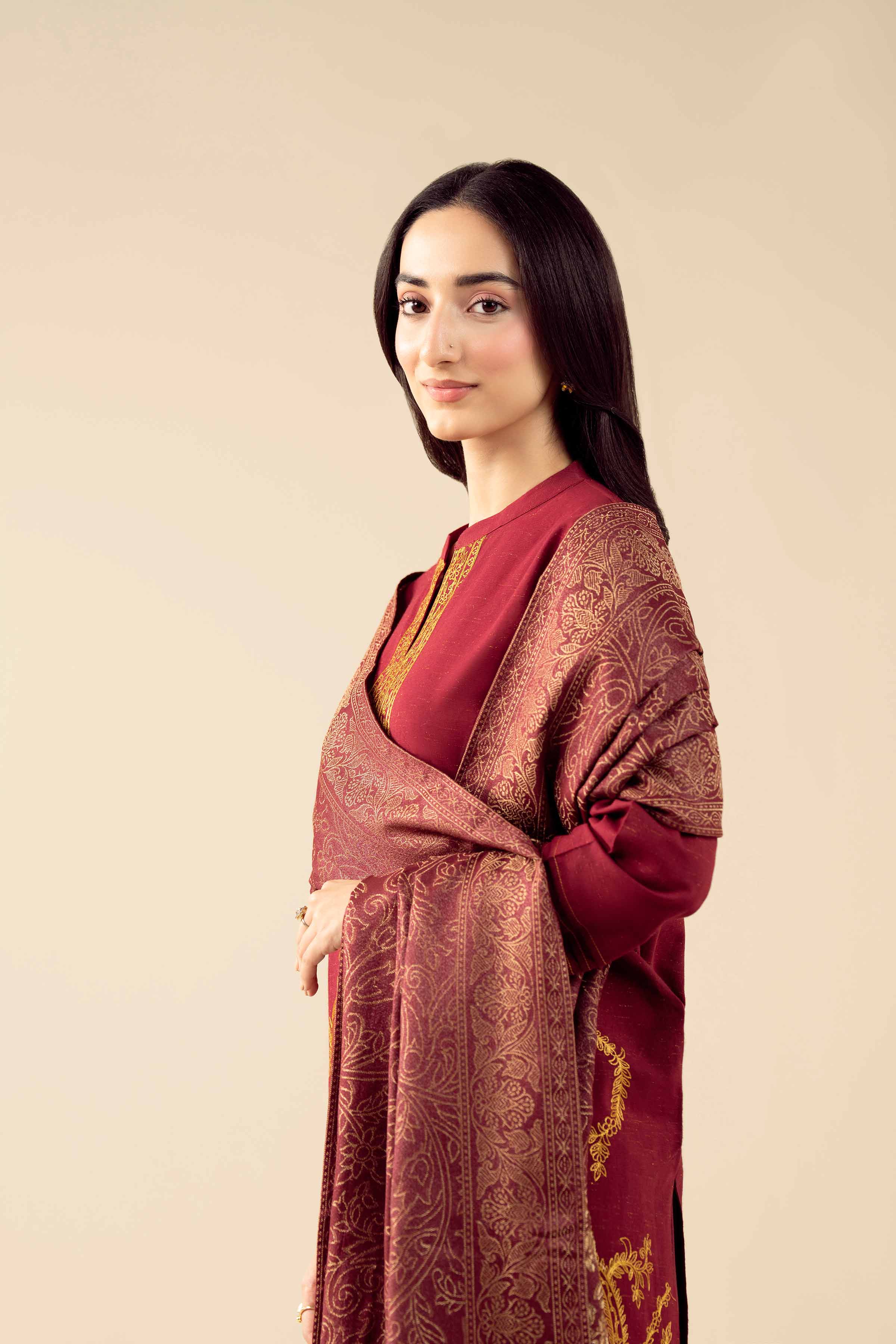 Nishat UK - Red Embroidered Slub 3 Pieces ready to wear Suit