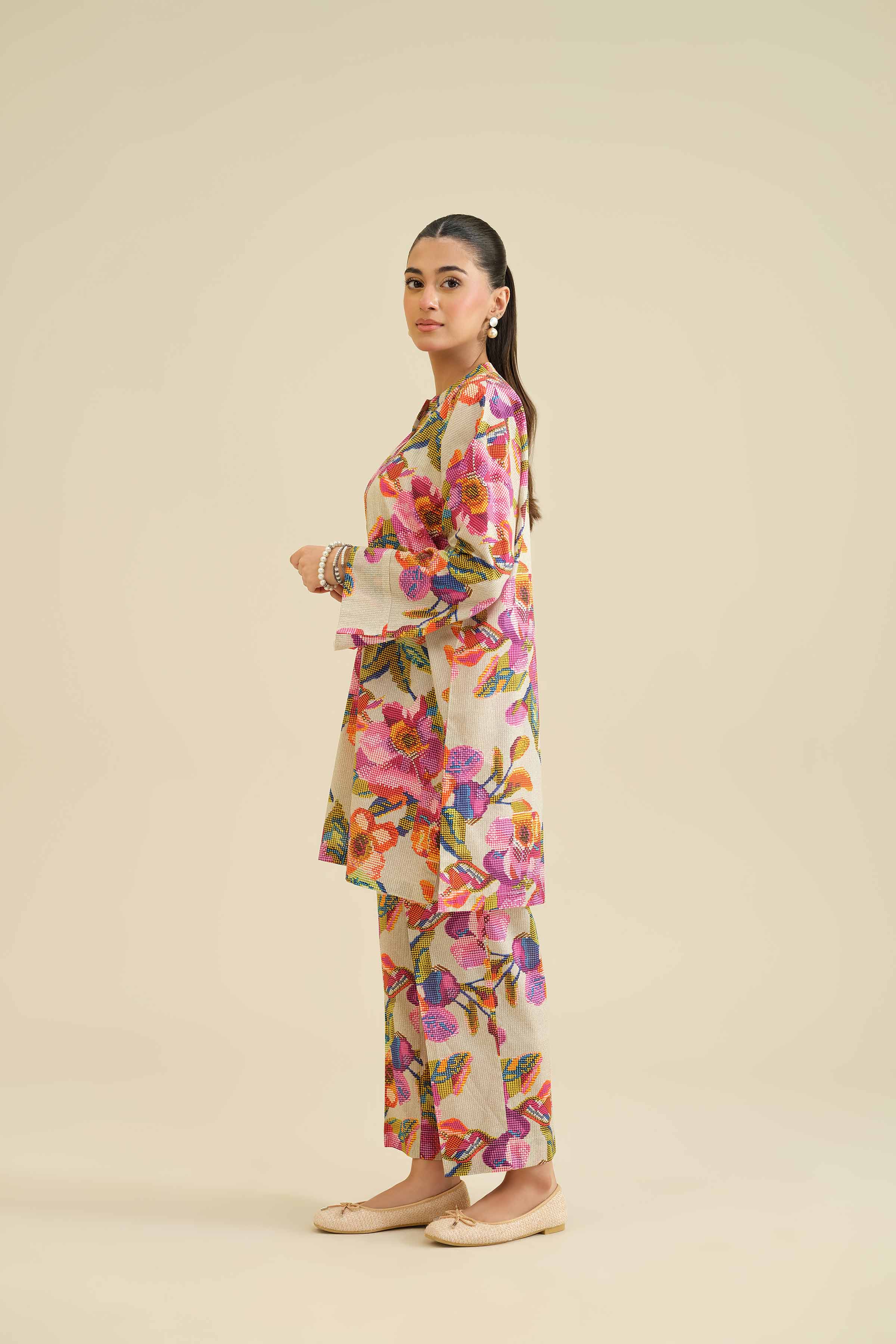 NishatUK - Beige Printed Cambric 2-piece ready to wear Dress