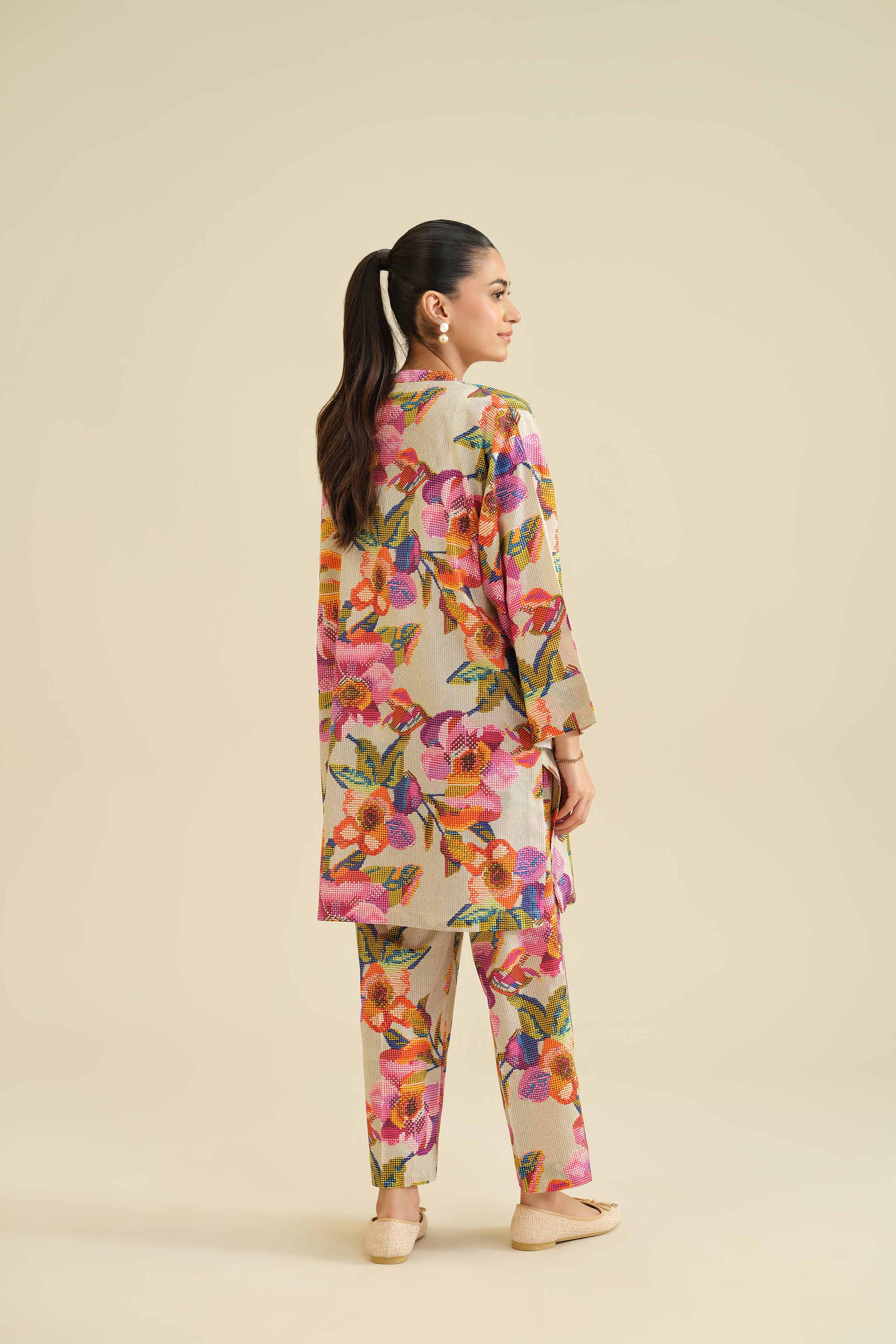 NishatUK - Beige Printed Cambric 2-piece ready to wear Dress