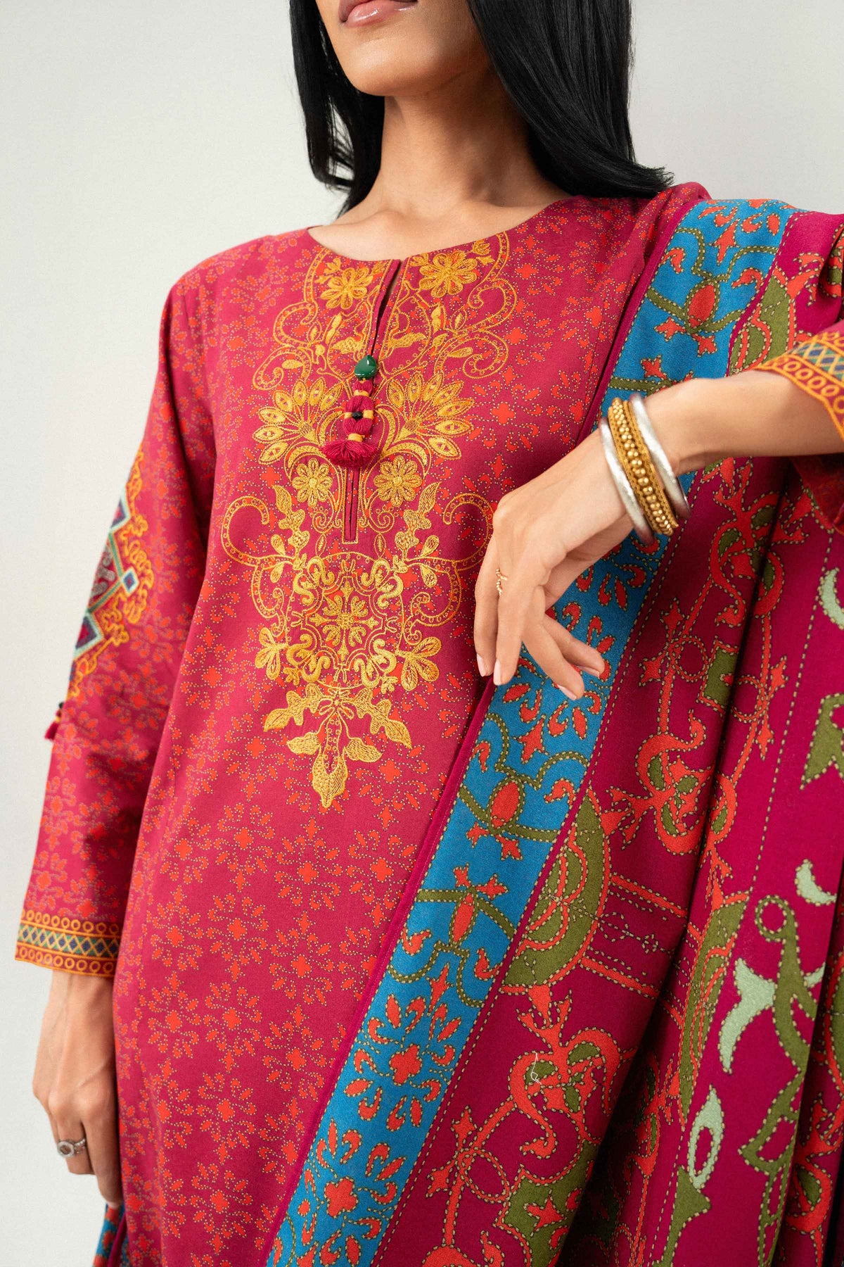 Nishat UK - Pink Embroidered Karandi 3 Pieces ready to wear Suit