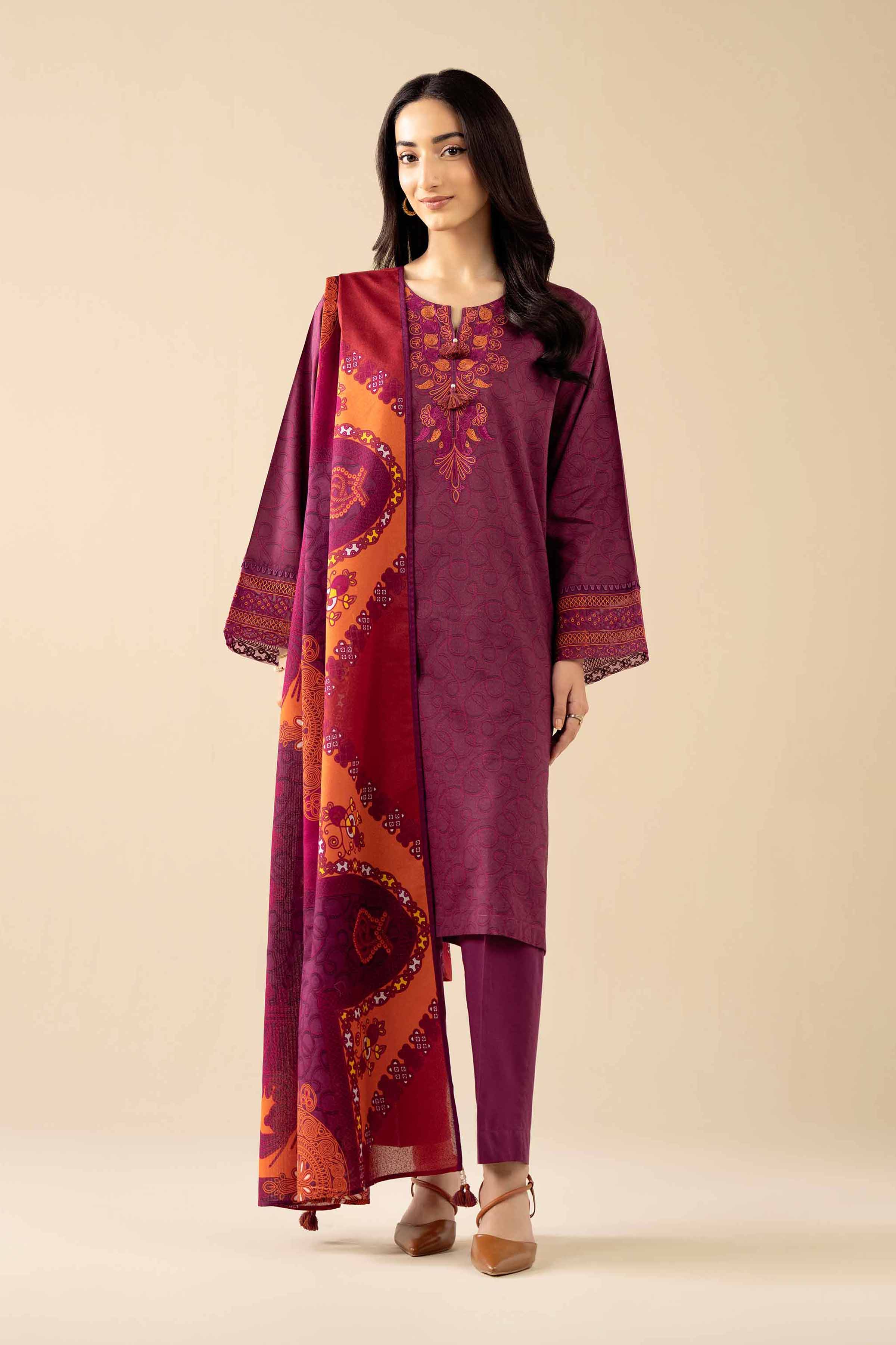 NishatUK - Purple Embroidered Tropical 3-piece ready to wear Suit
