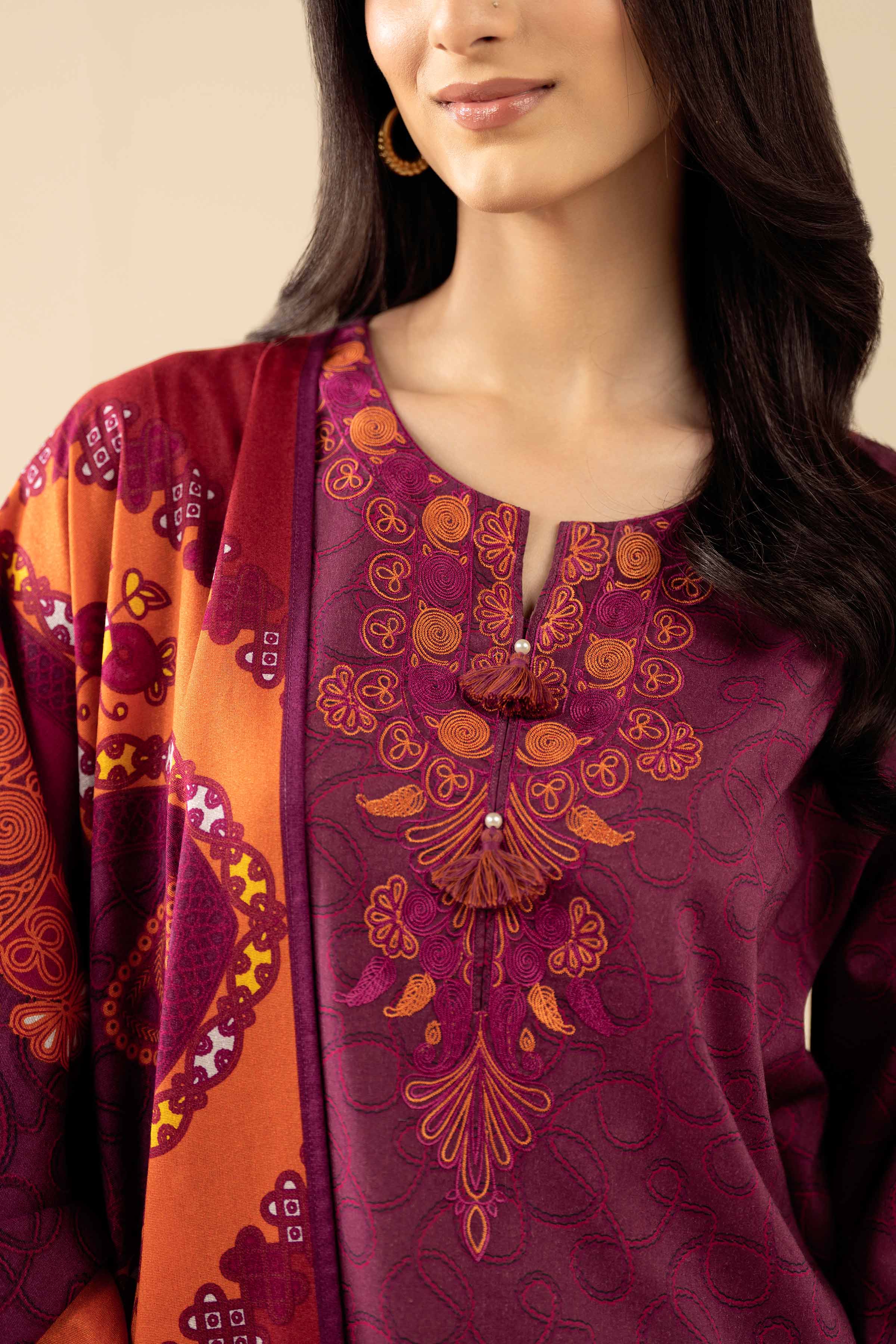 NishatUK - Purple Embroidered Tropical 3-piece ready to wear Suit
