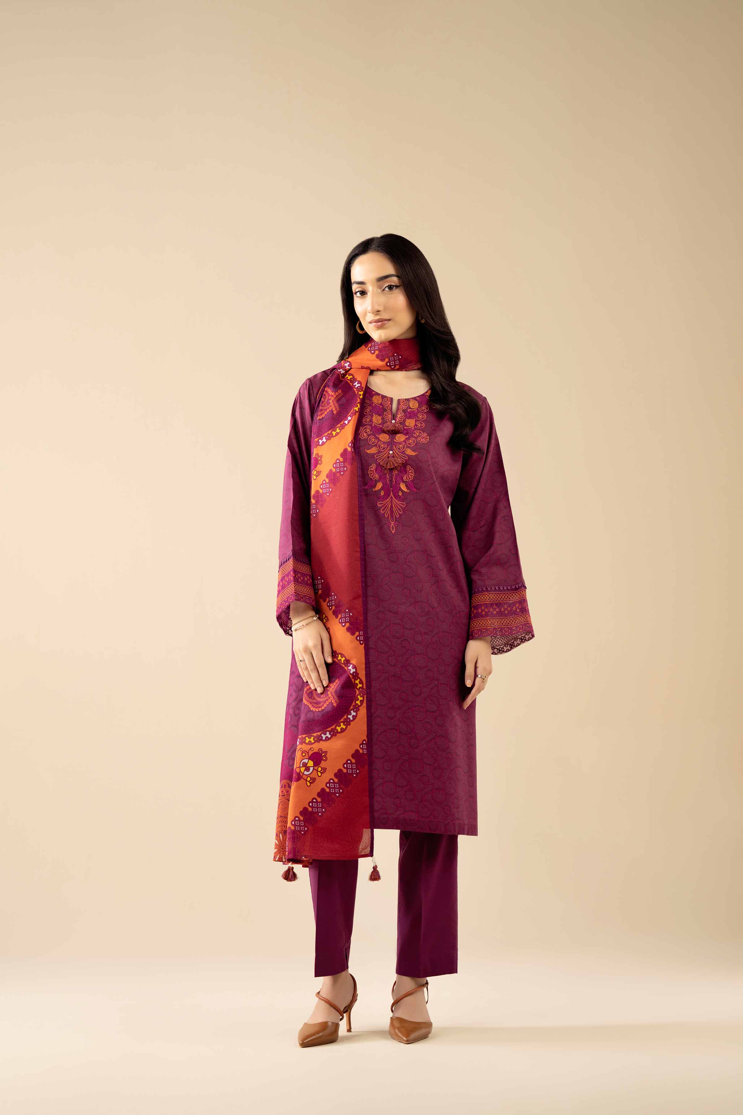 NishatUK - Purple Embroidered Tropical 3-piece ready to wear Suit