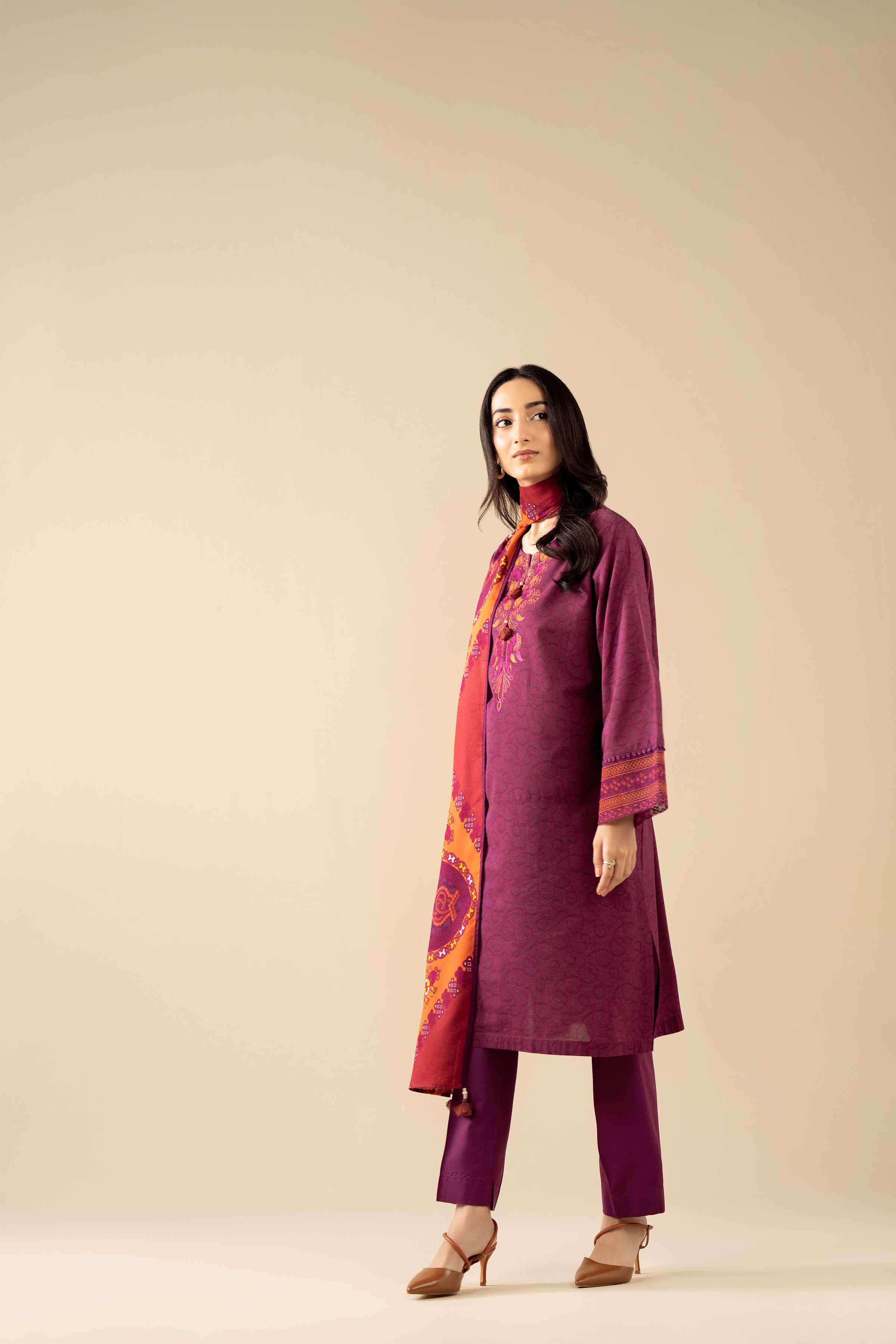 NishatUK - Purple Embroidered Tropical 3-piece ready to wear Suit