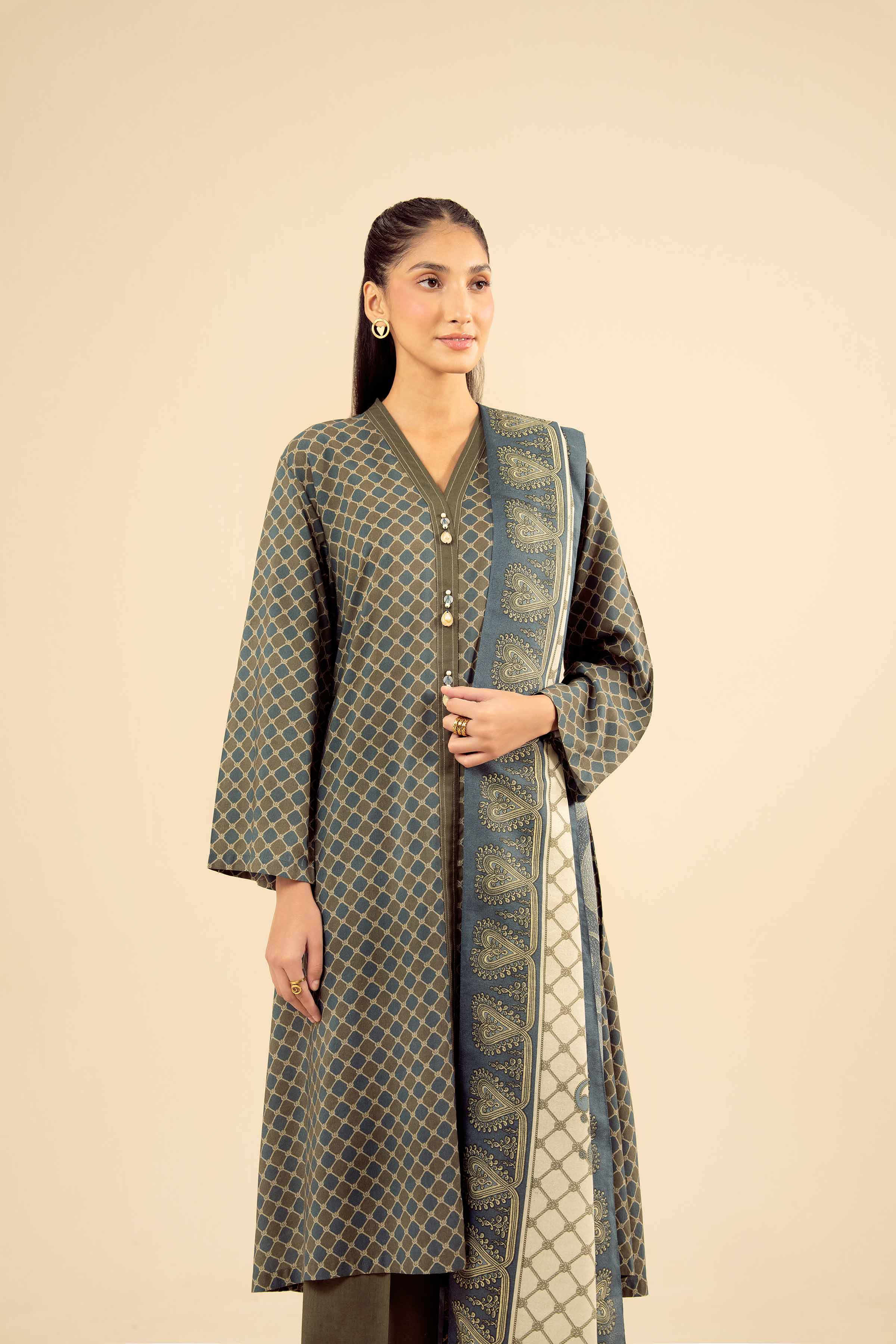 NishatUK - Olive Green Solids Tropical 3-piece ready to wear Suit