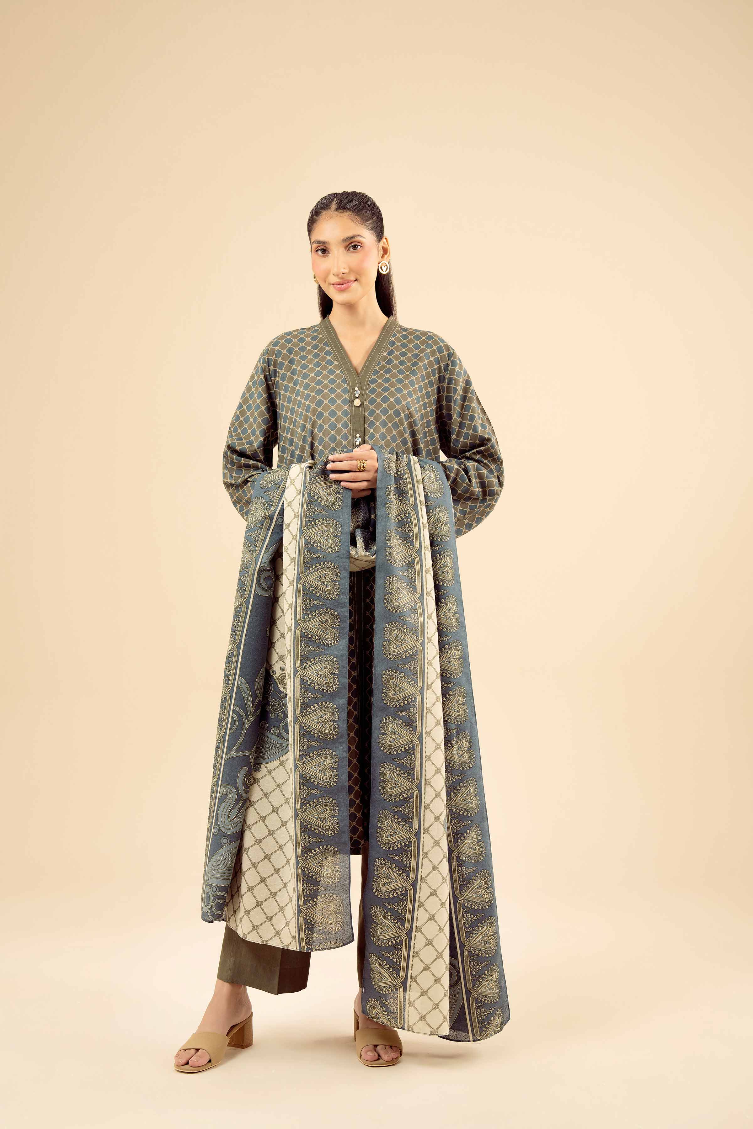 NishatUK - Olive Green Solids Tropical 3-piece ready to wear Suit