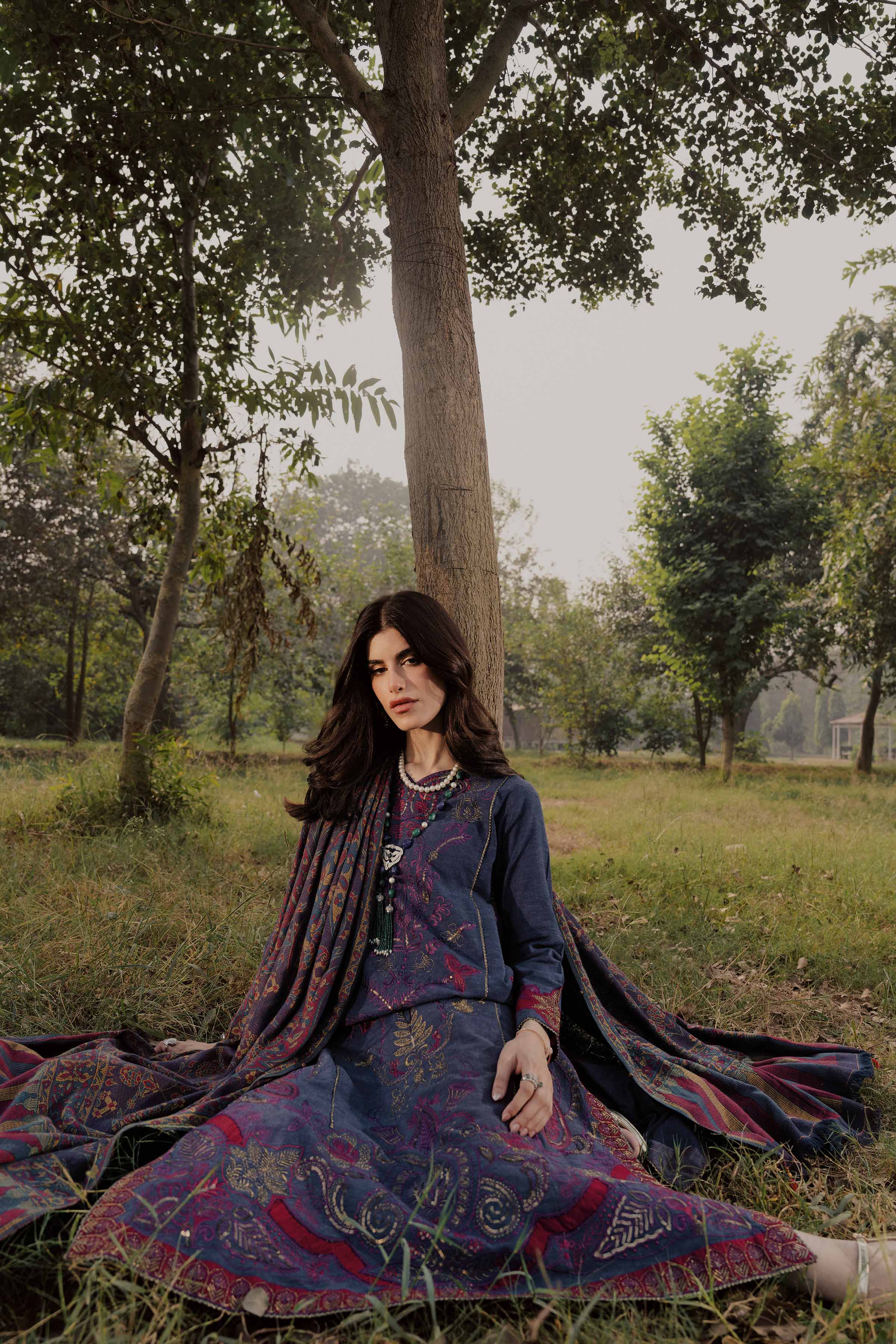 NishatUK - Blue Embroidered Linen 3-piece ready to wear Suit