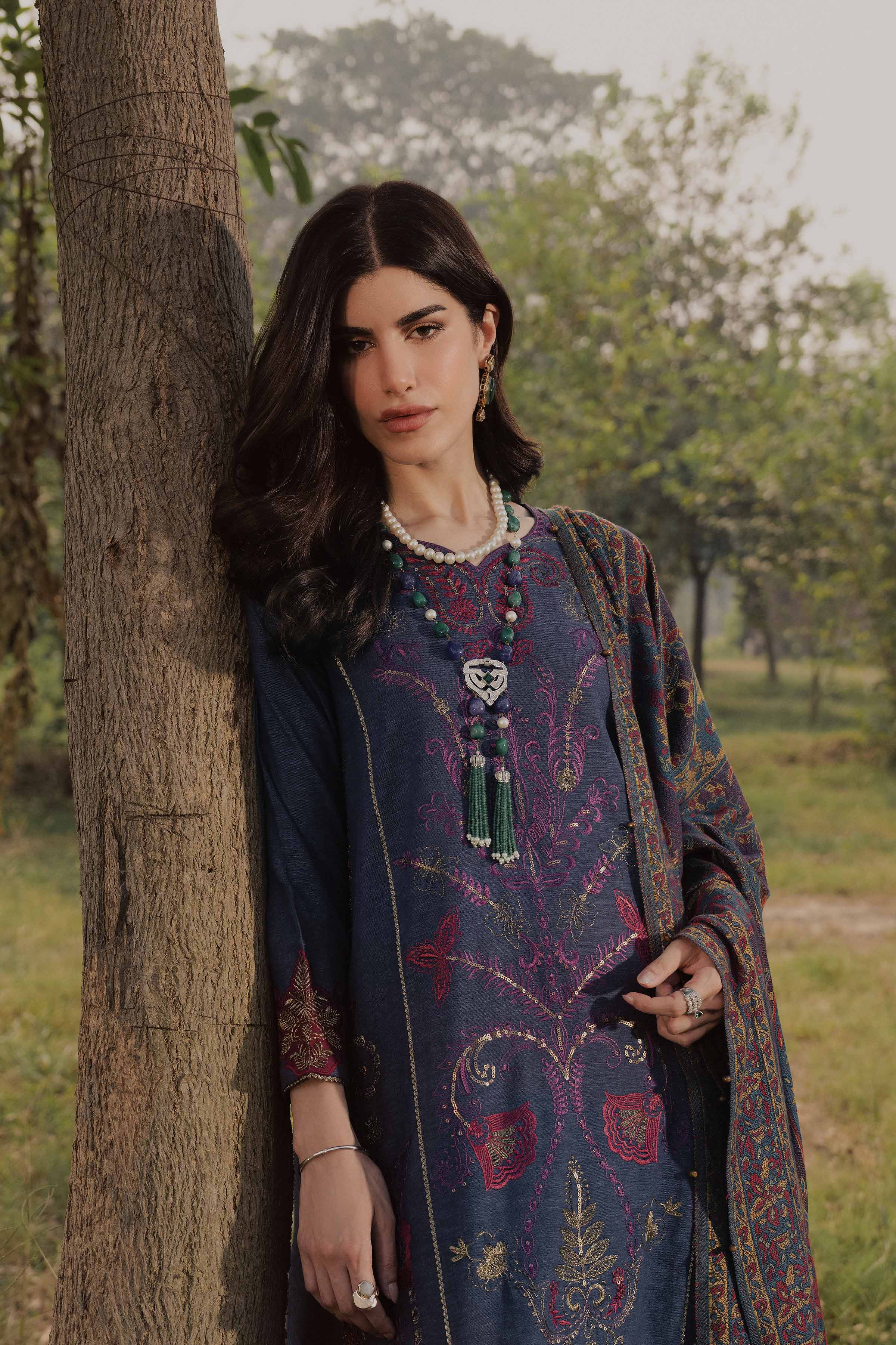 NishatUK - Blue Embroidered Linen 3-piece ready to wear Suit