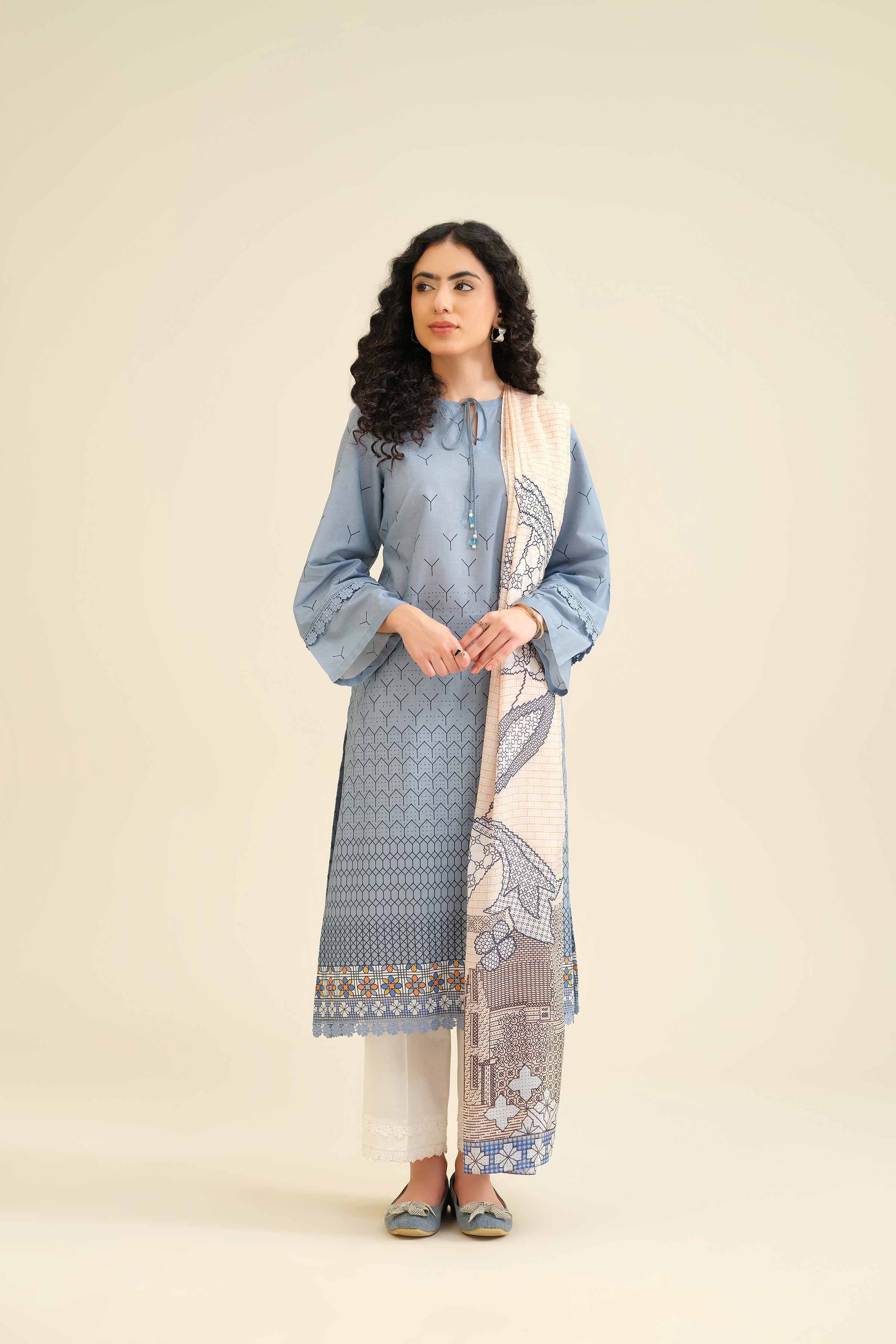 NishatUK - Sky Blue Printed Cambric 2-piece ready to wear Dress