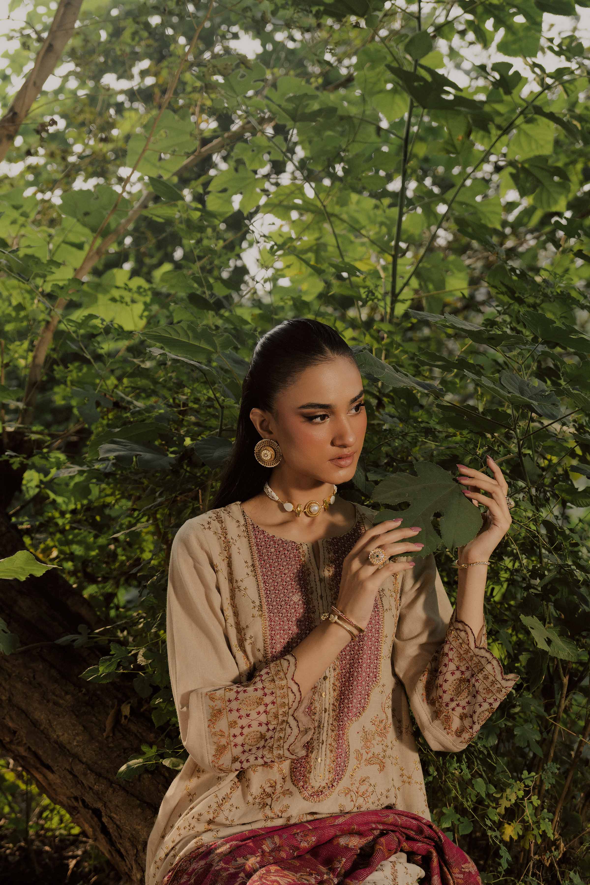 NishatUK - Beige Embroidered Linen 3-piece ready to wear suit