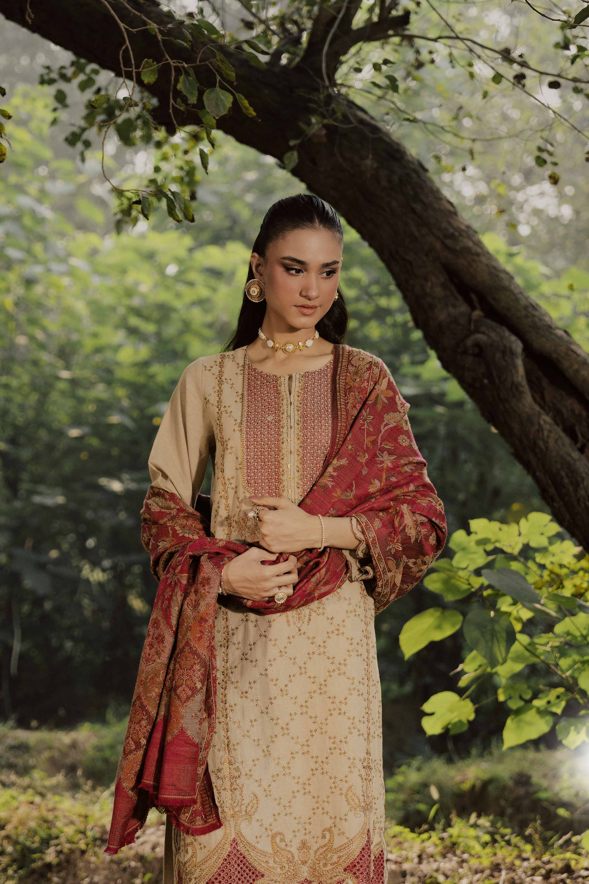 NishatUK - Beige Embroidered Linen 3-piece ready to wear suit