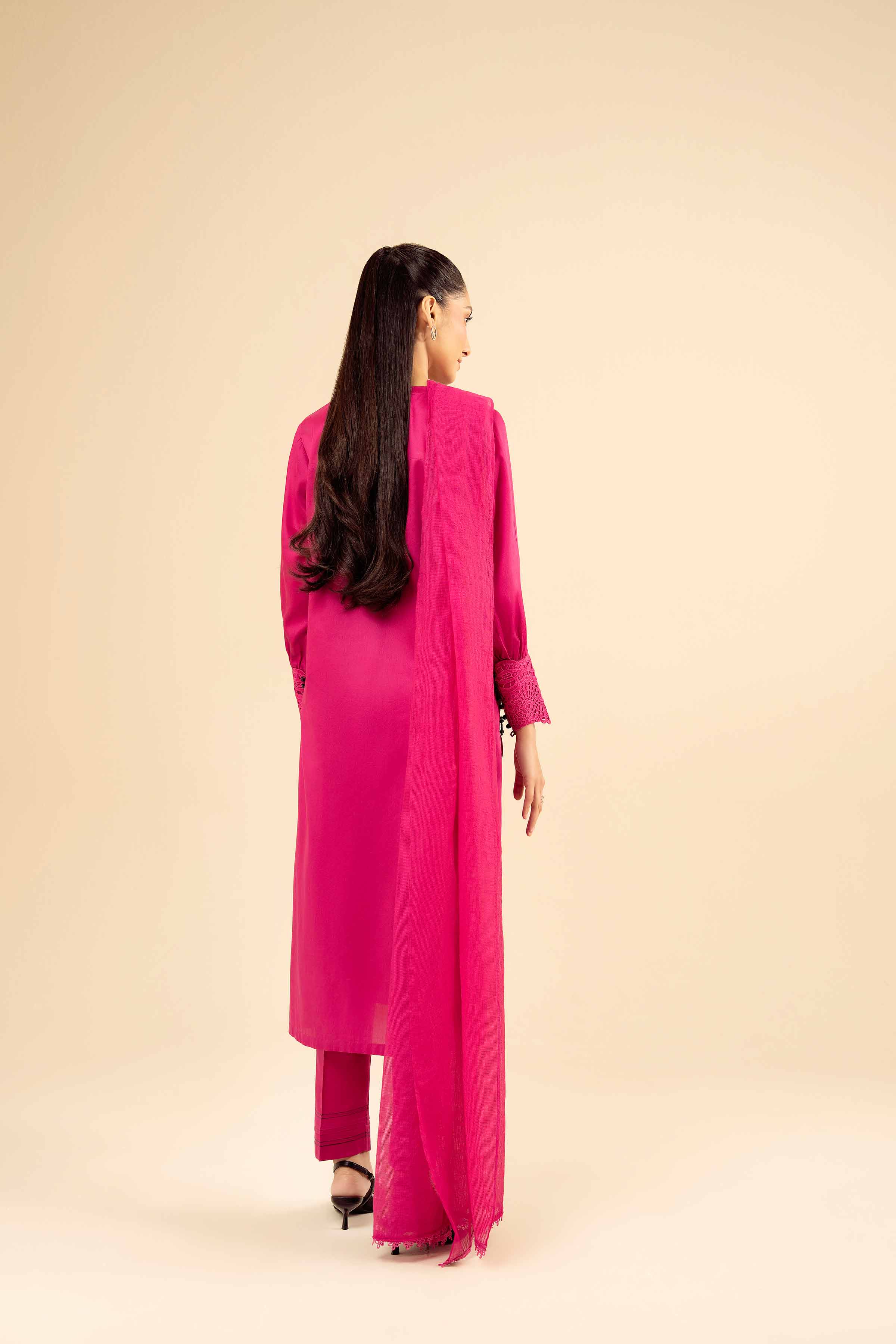 NishatUK - Shocking Pink Solids Satin 3-piece ready to wear Suit