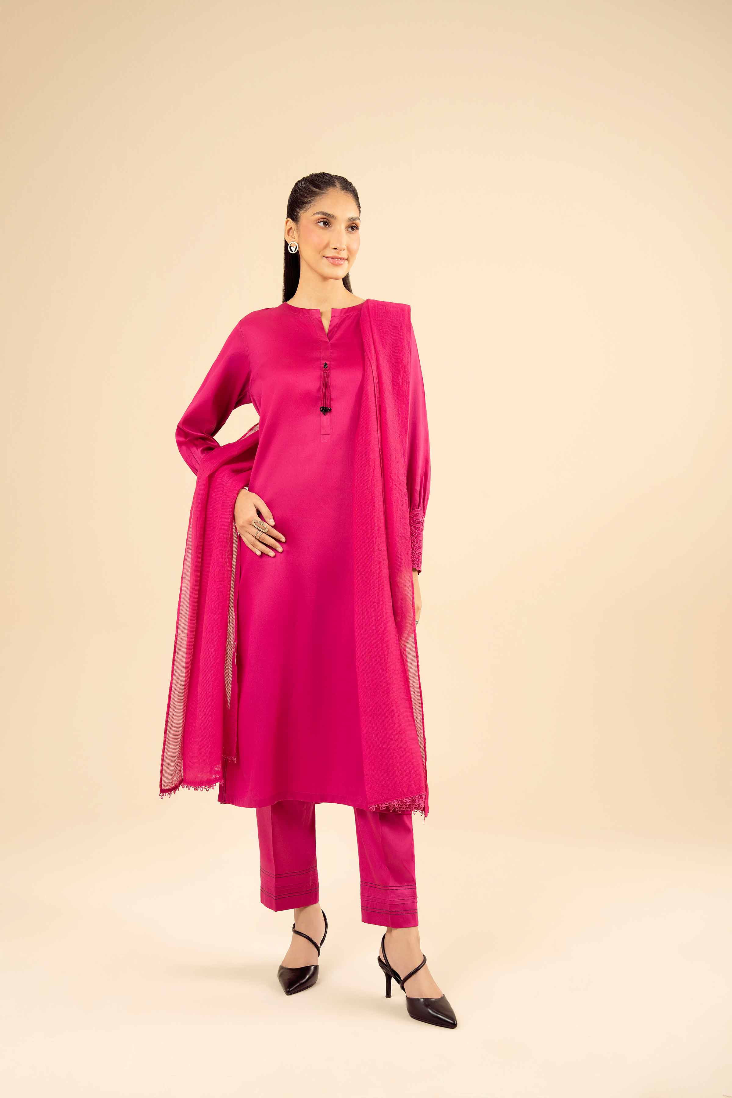 NishatUK - Shocking Pink Solids Satin 3-piece ready to wear Suit