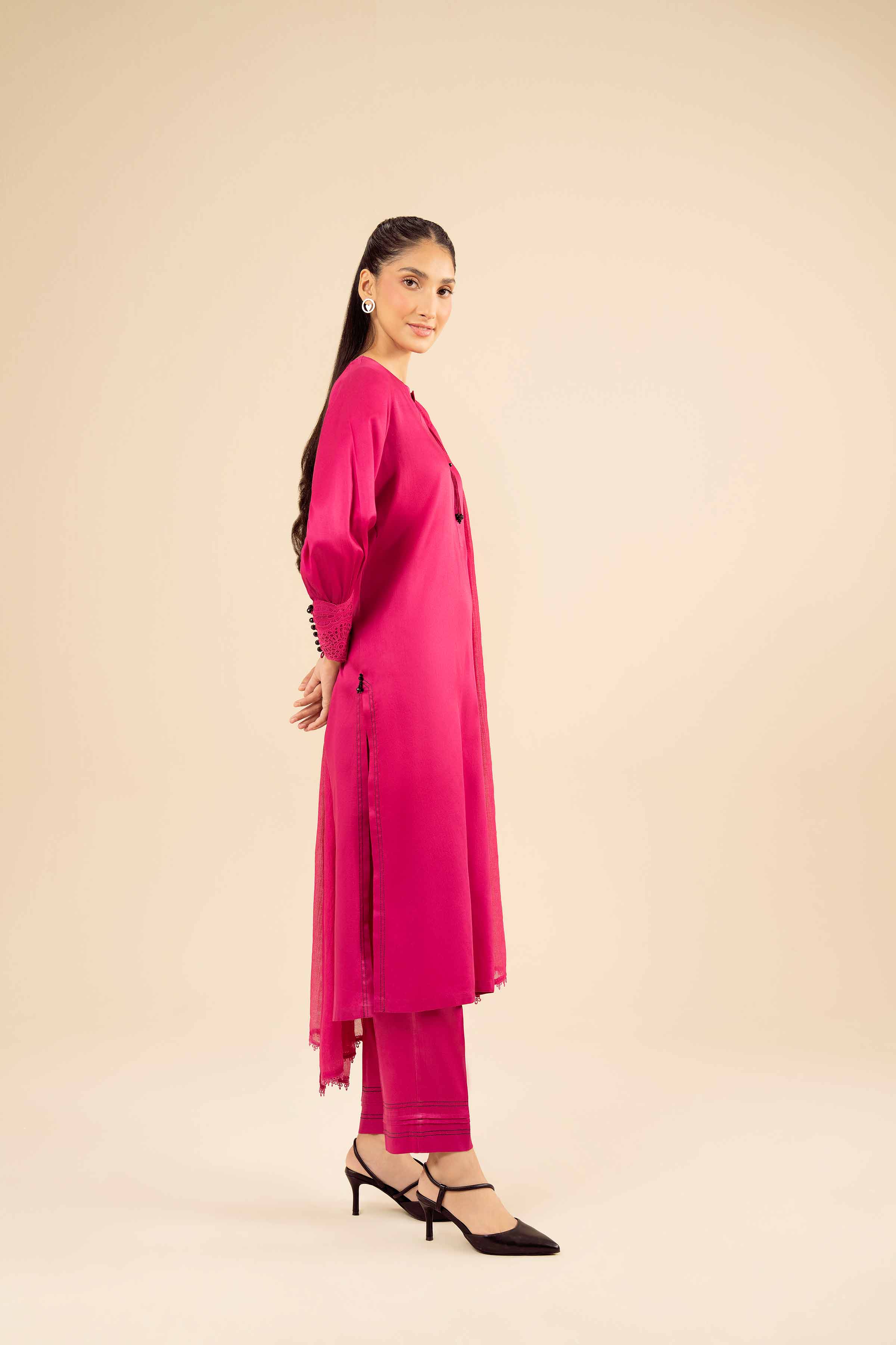 NishatUK - Shocking Pink Solids Satin 3-piece ready to wear Suit