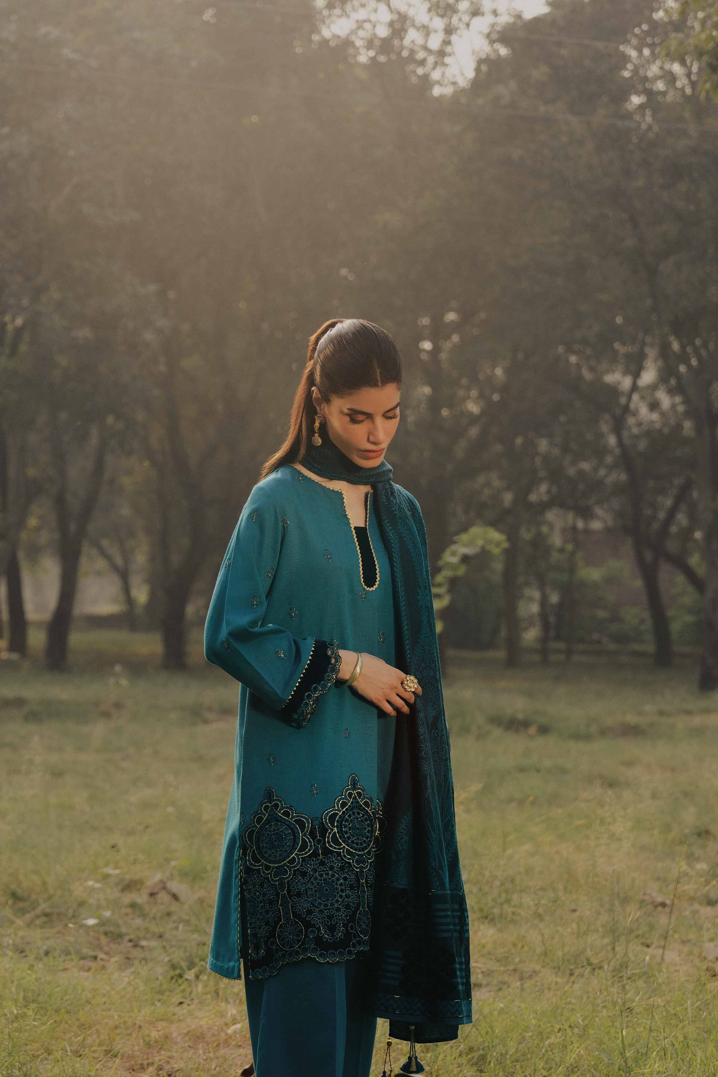 NishatUK - Blue Embroidered Karandi ready to wear Suit