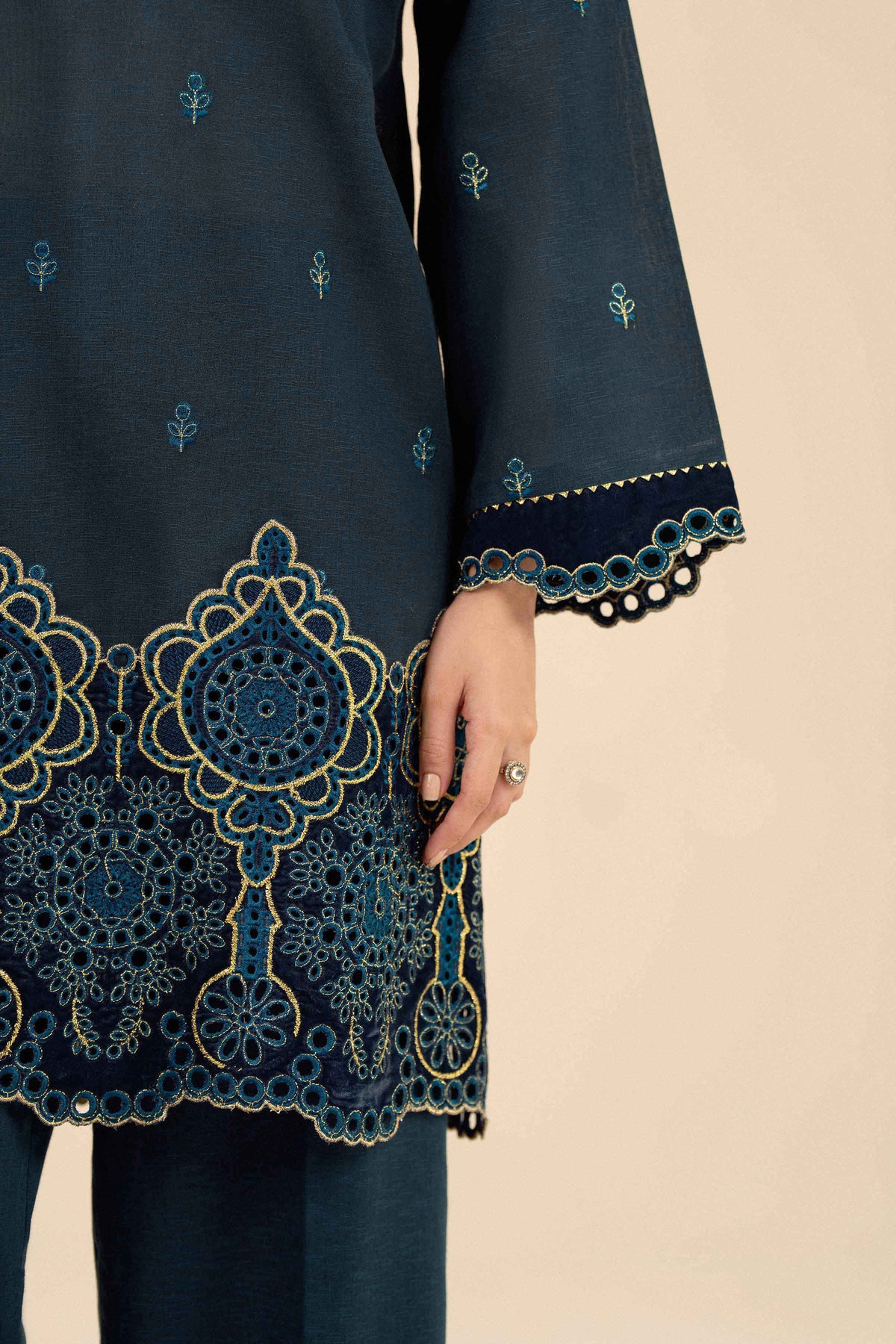 Nishat UK - Blue Embroidered Karandi 3 Pieces ready to wear Suit
