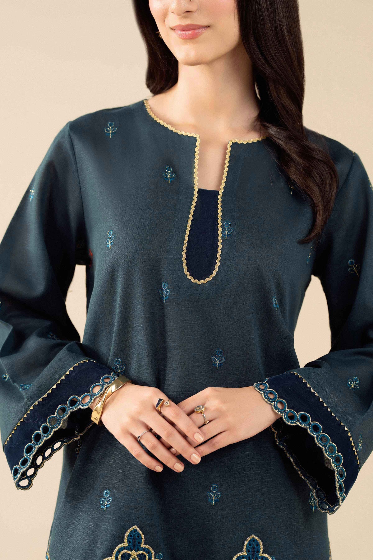 Nishat UK - Blue Embroidered Karandi 3 Pieces ready to wear Suit