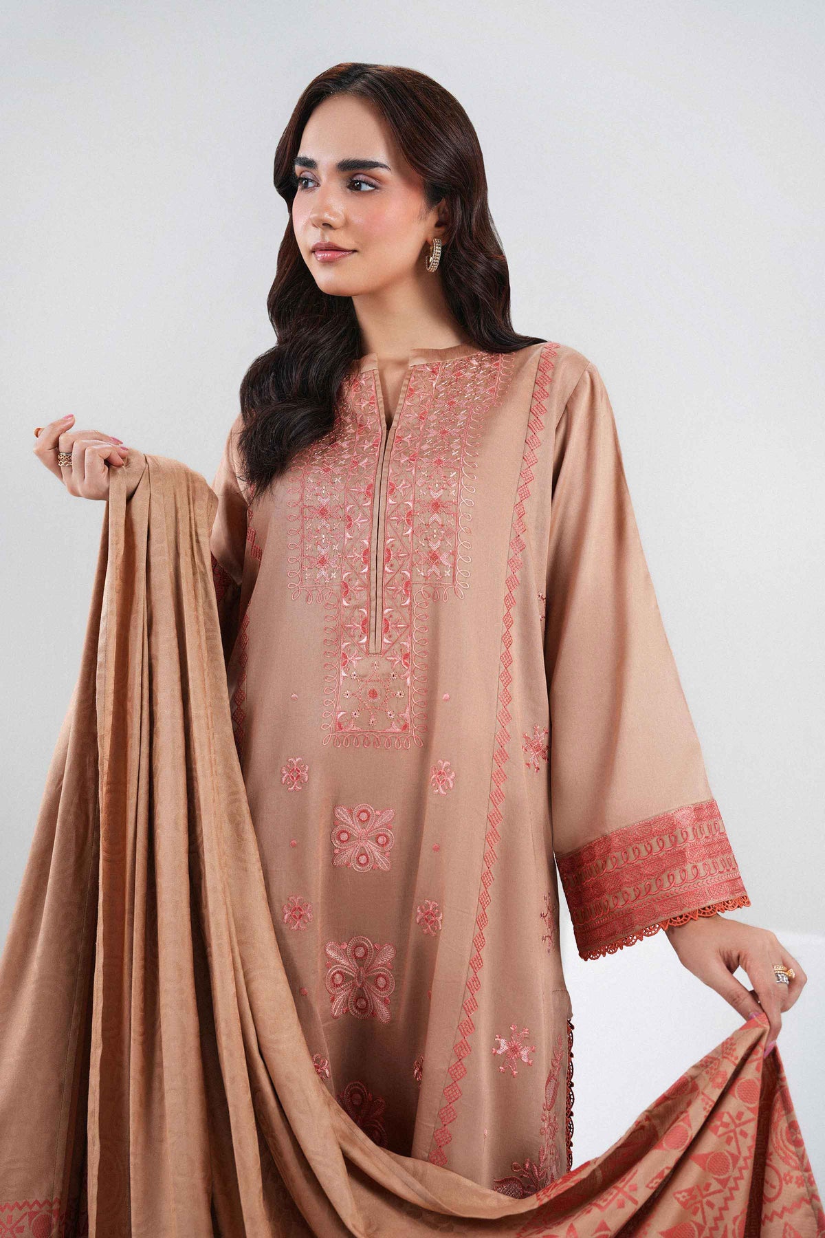 Nishat UK - Beige Embroidered Viscose 3 Pieces ready to wear