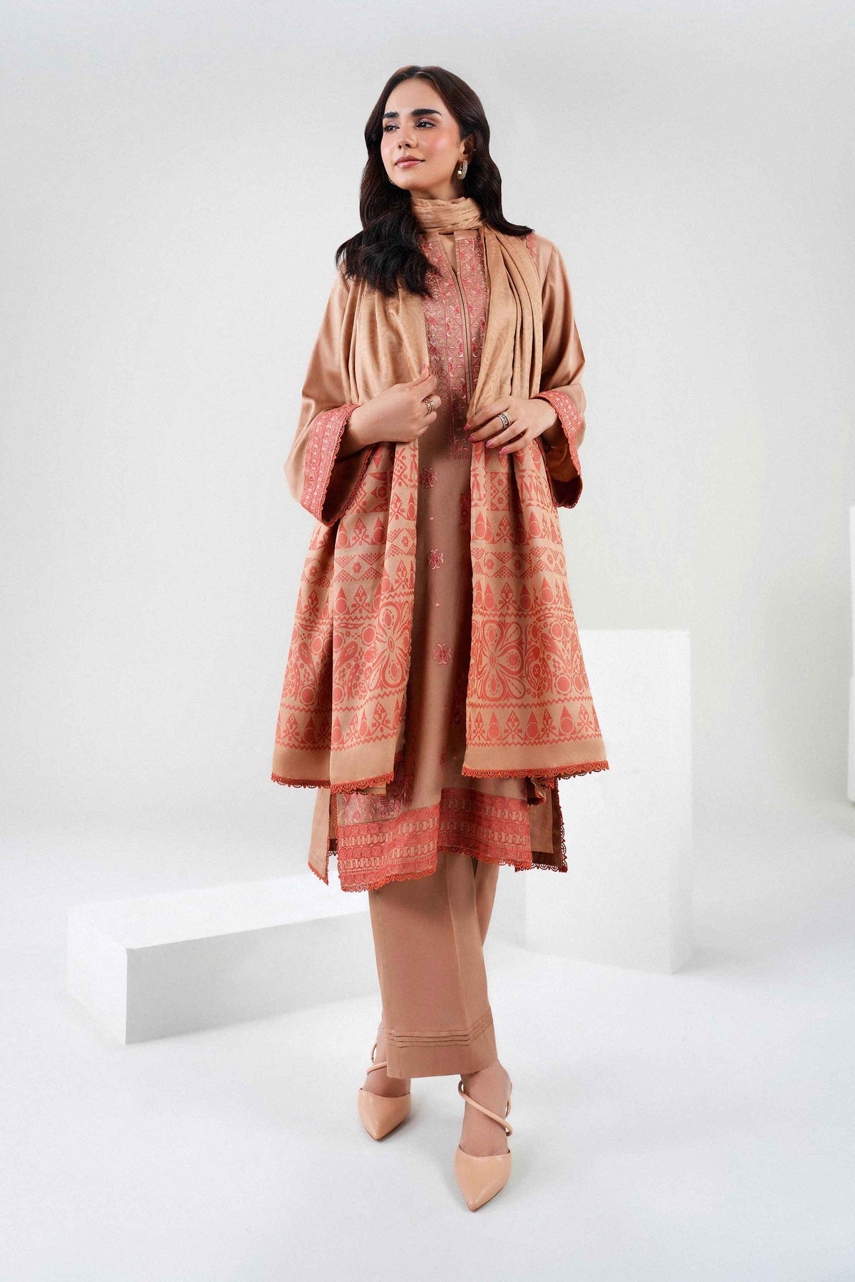 Nishat UK - Beige Embroidered Viscose 3 Pieces ready to wear