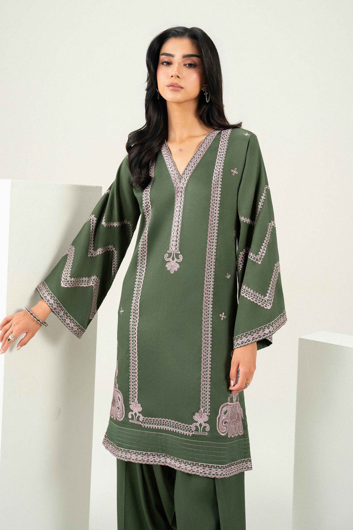 Nishat UK - Green Embroidered Satin 3 Pieces ready to wear Suit