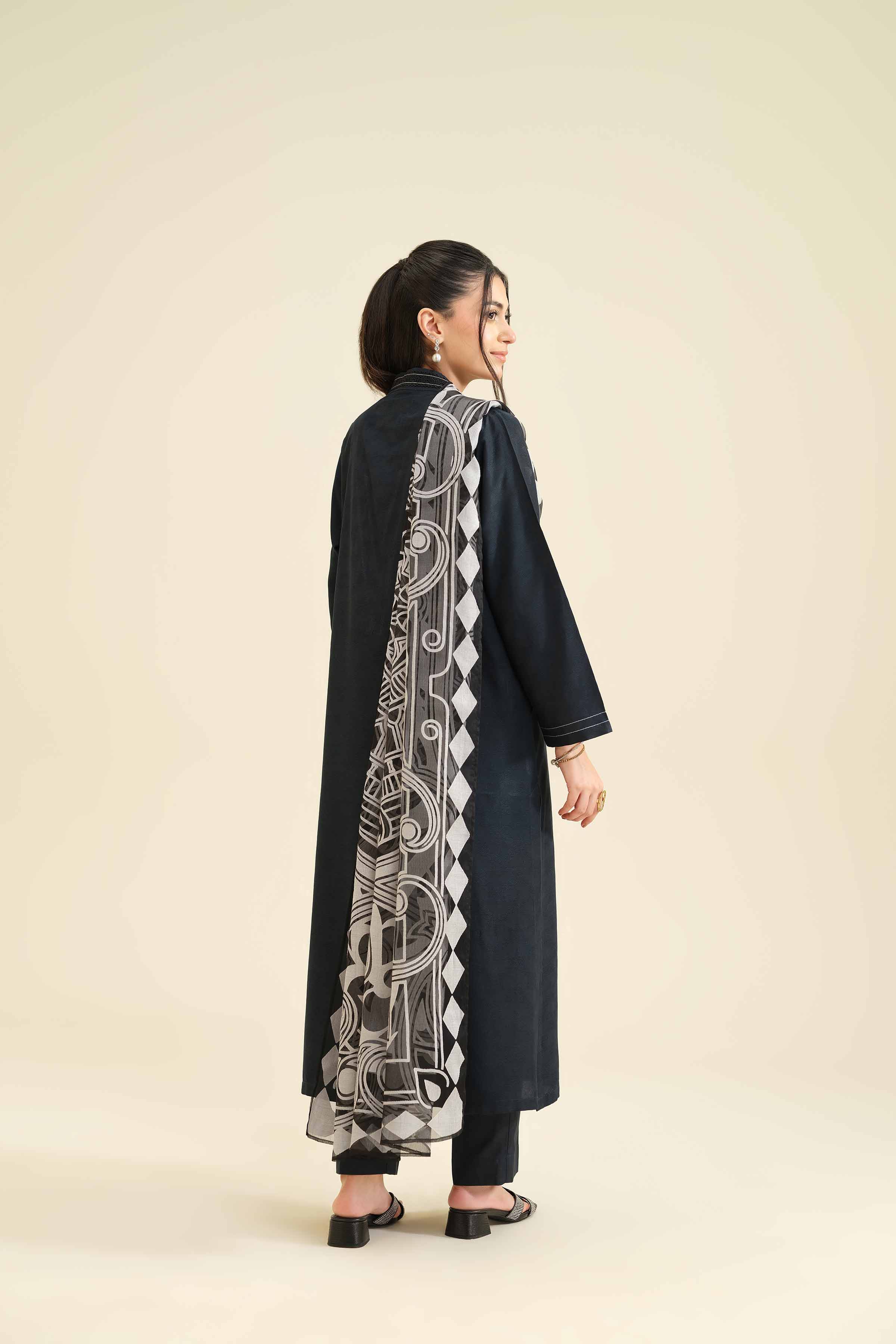 NishatUK - Black Solids Jacquard 3-piece ready to wear Suit