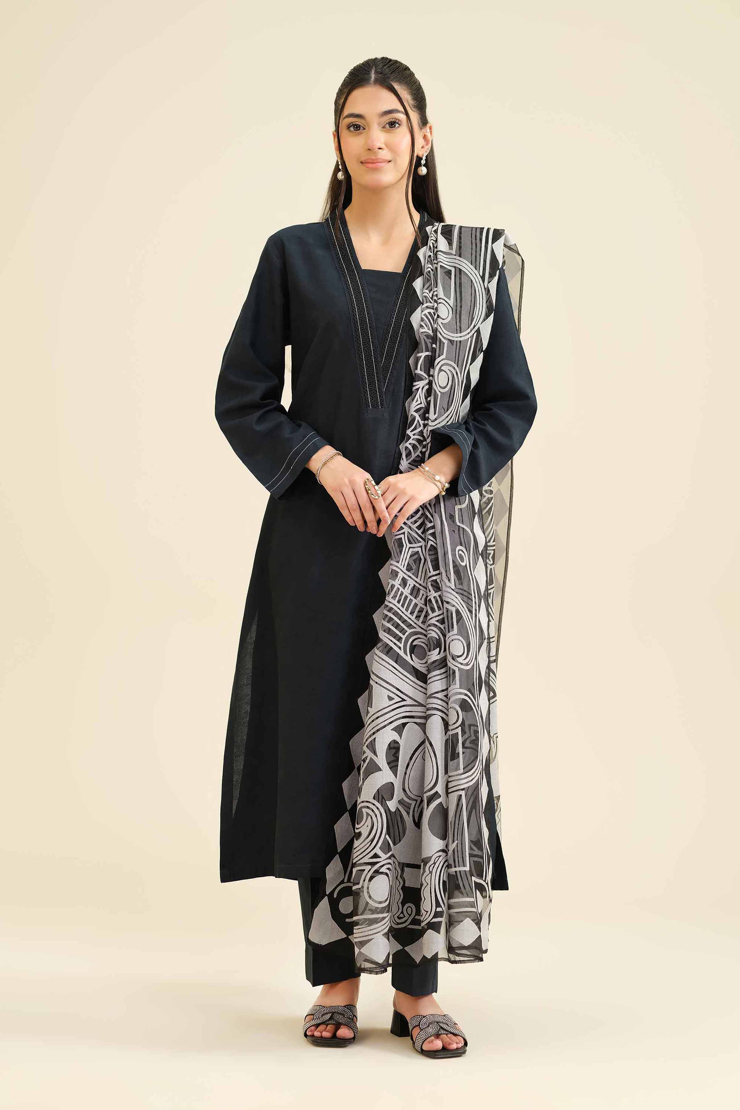 NishatUK - Black Solids Jacquard 3-piece ready to wear Suit
