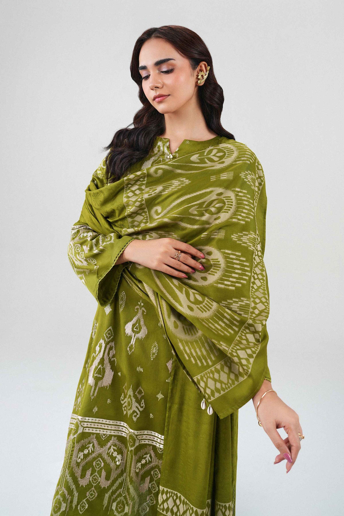 Nishat UK - Green Embroidered Viscose 3 Pieces ready to wear Suit