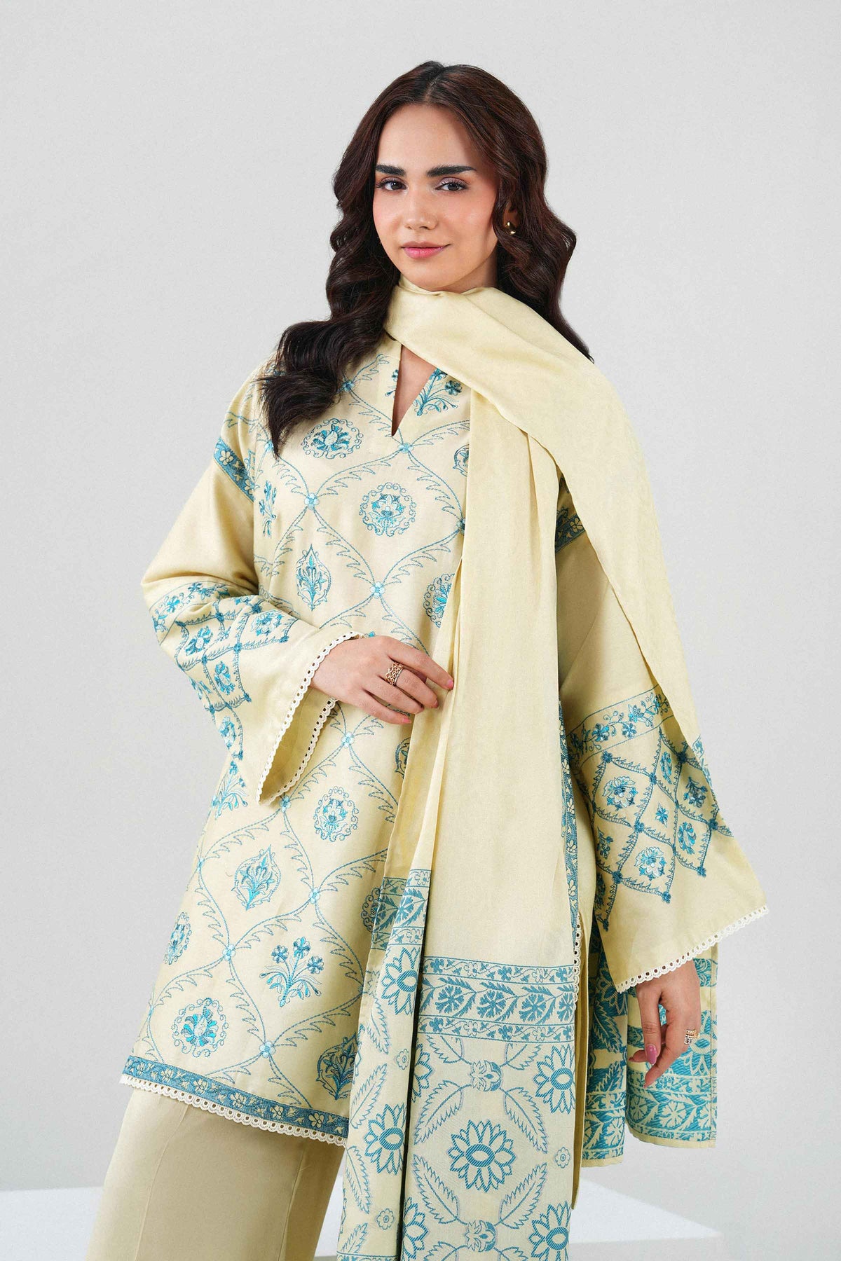 Nishat UK - White Embroidered Viscose 3 Pieces ready to wear Suit