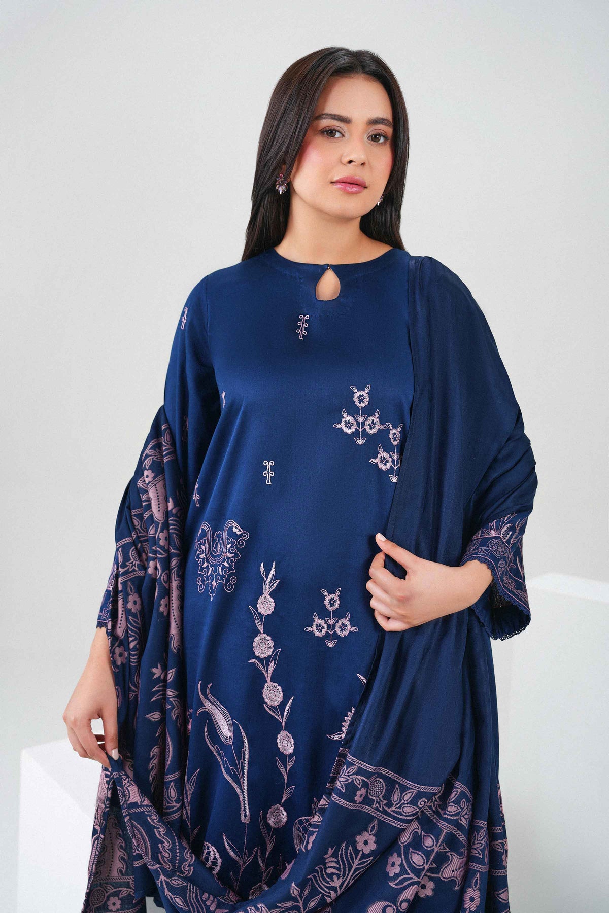 Nishat UK - Blue Embroidered Viscose 3 Pieces ready to wear Suit