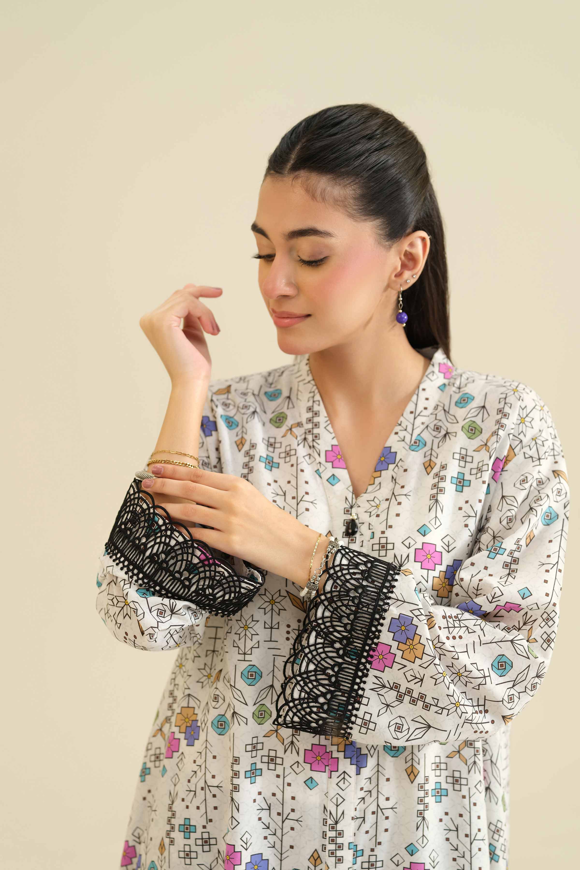 NishatUK - White Printed Tropical 2-piece ready to wear Dress