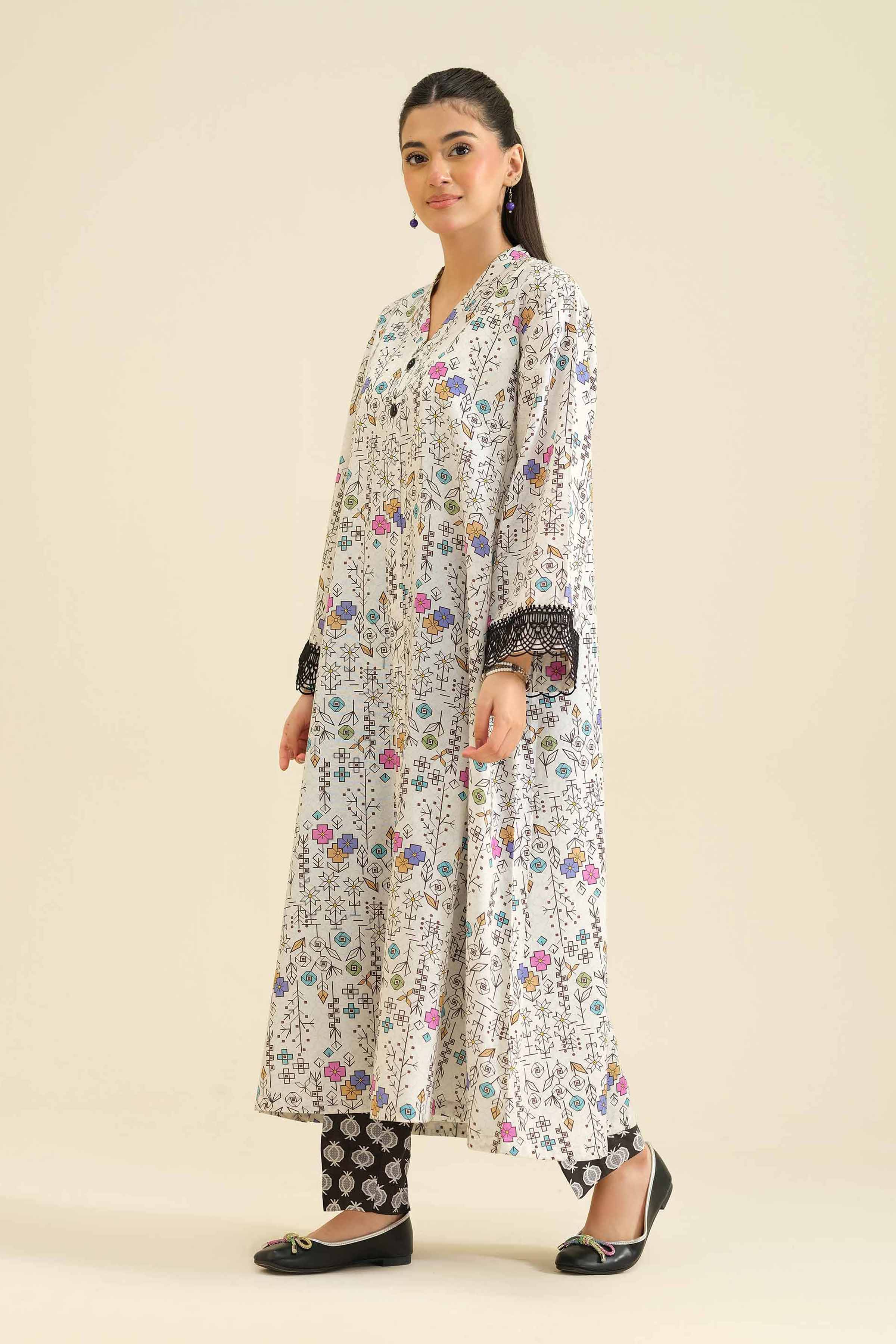 NishatUK - White Printed Tropical 2-piece ready to wear Dress