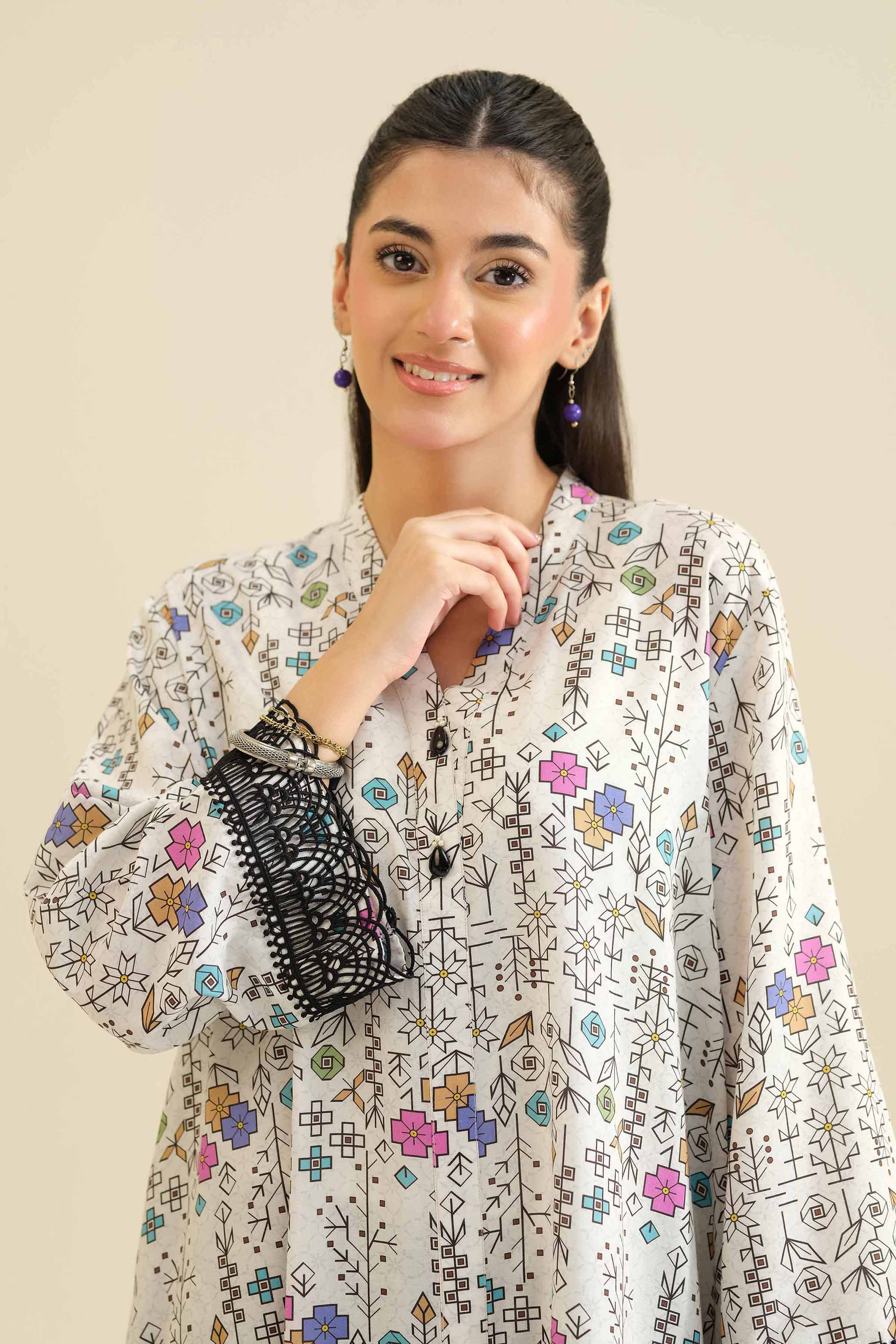 NishatUK - White Printed Tropical 2-piece ready to wear Dress