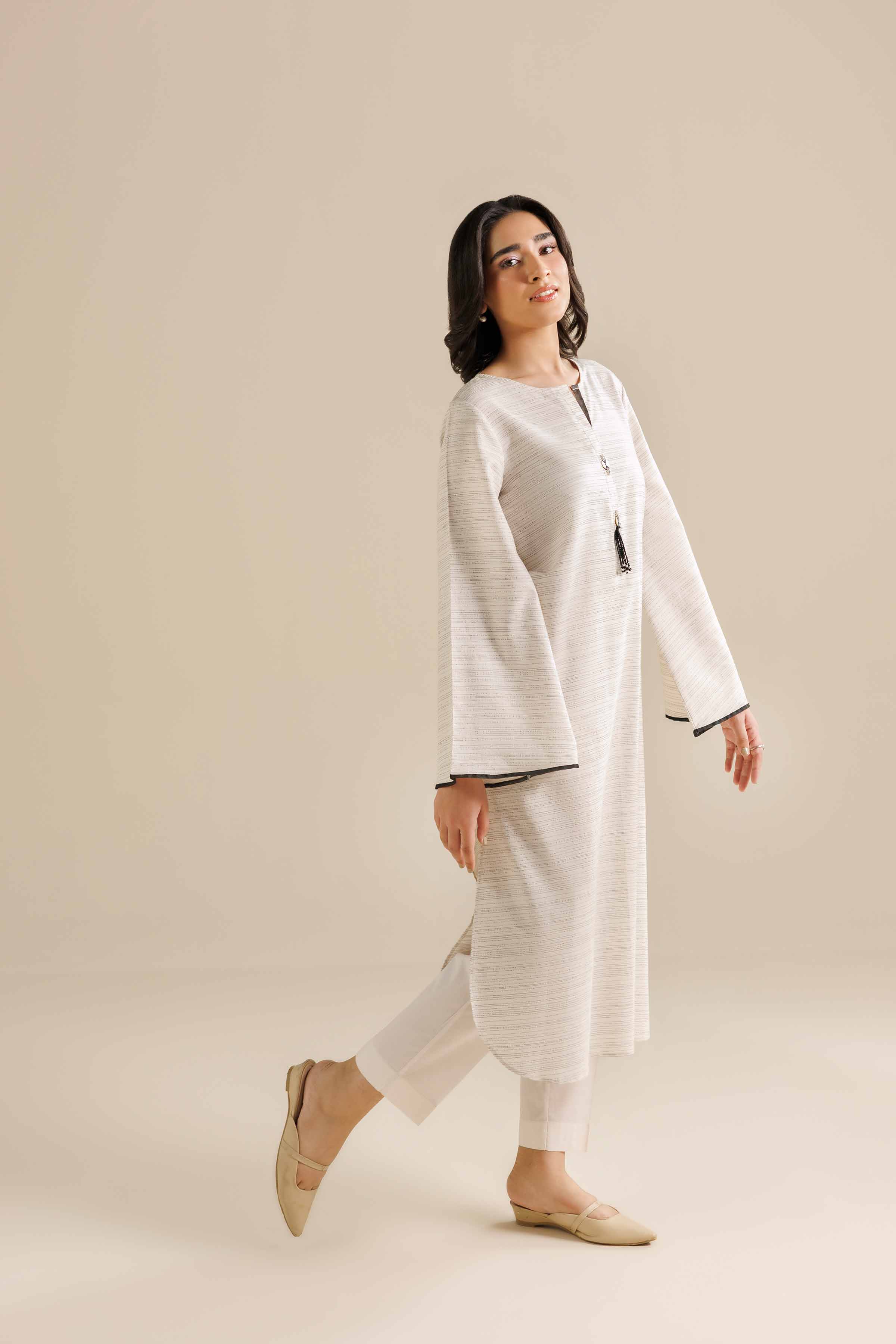NishatUK - White Solids Yarn Dyed 2-piece ready to wear Dress