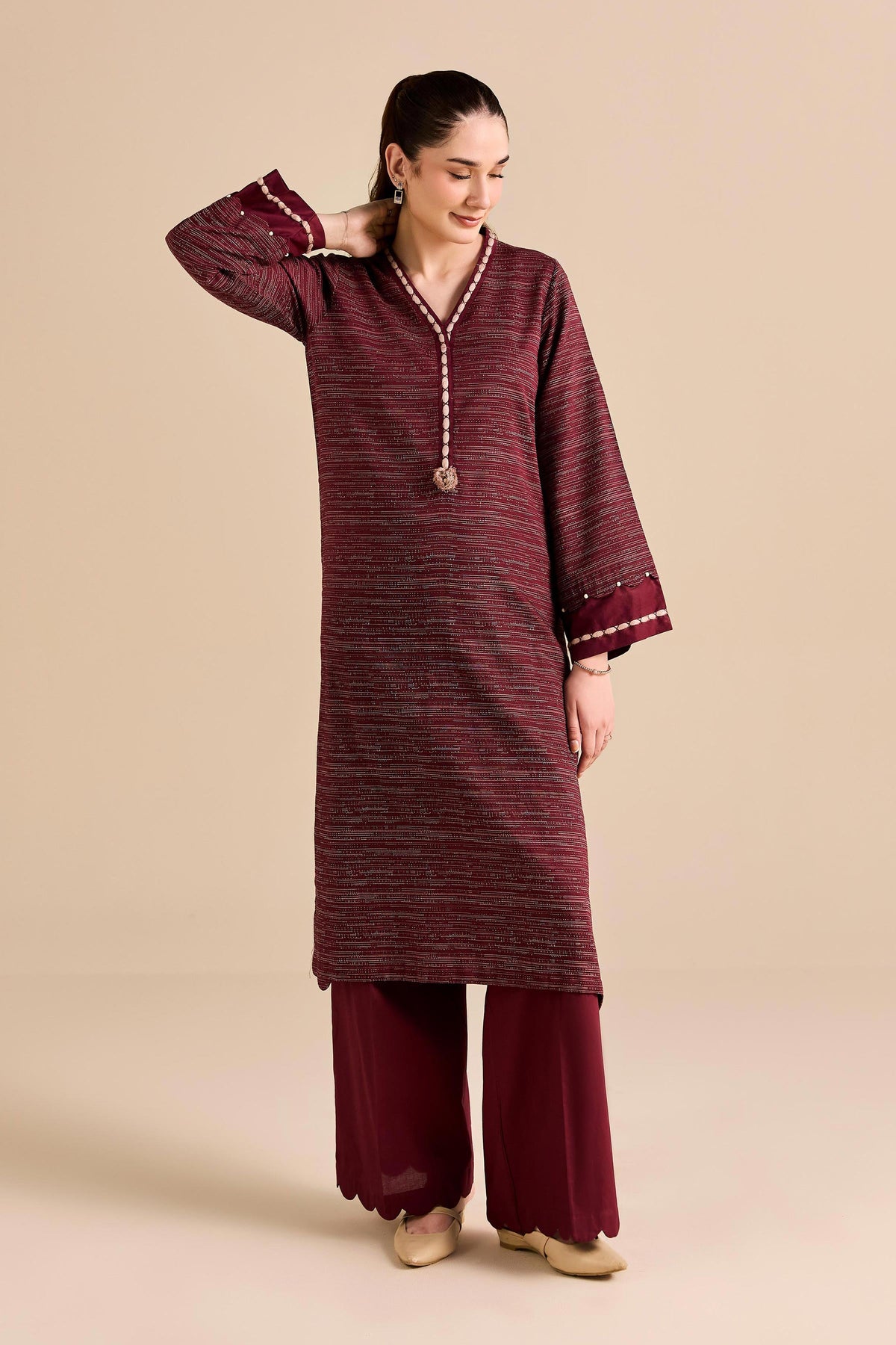 Nishat UK - Red Embroidered Yarn Dyed 2 Pieces ready to wear