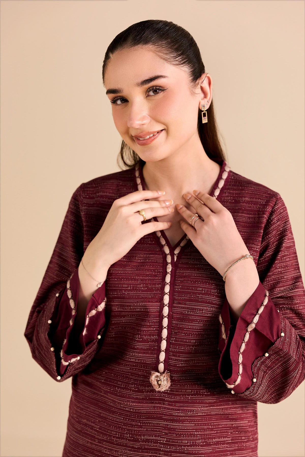 Nishat UK - Red Embroidered Yarn Dyed 2 Pieces ready to wear