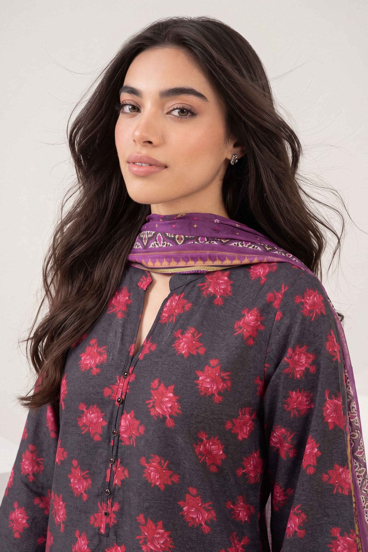 Nishat UK - Purple Printed Karandi 3 Pieces ready to wear Suit