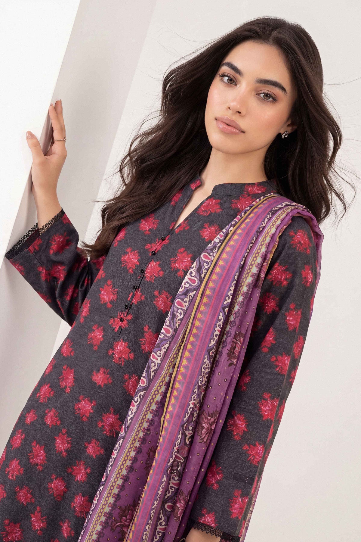Nishat UK - Purple Printed Karandi 3 Pieces ready to wear Suit