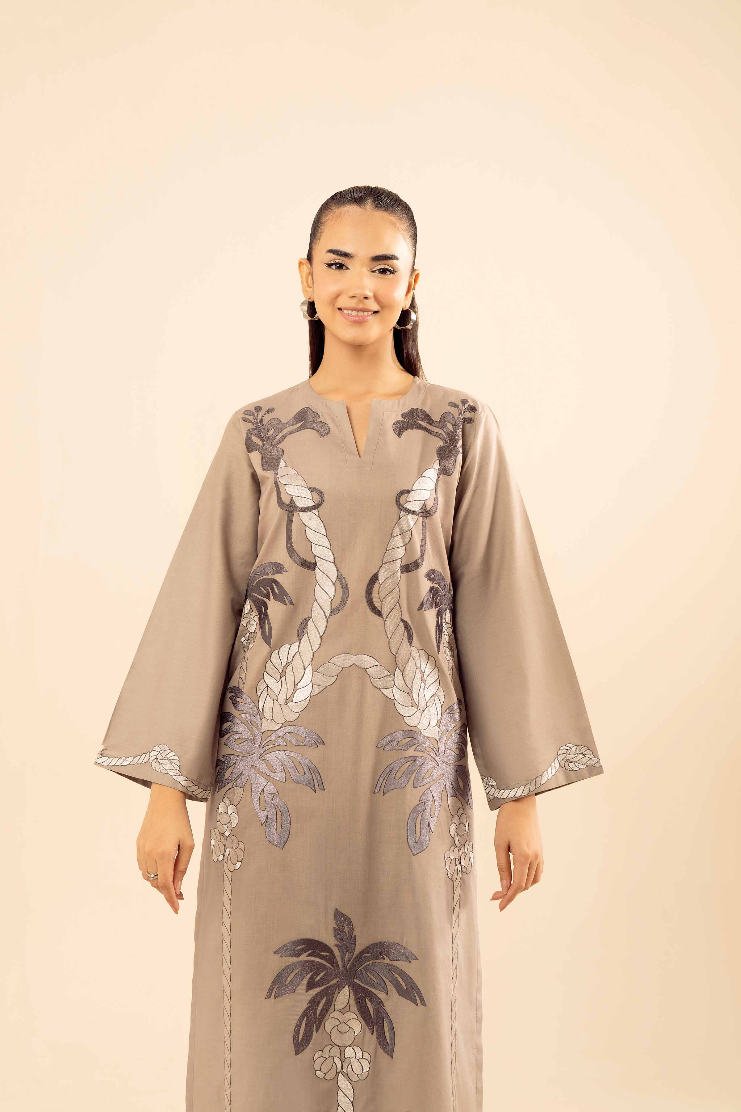 NishatUK - Grey Embroidered Tropical 2-piece ready to wear Dress