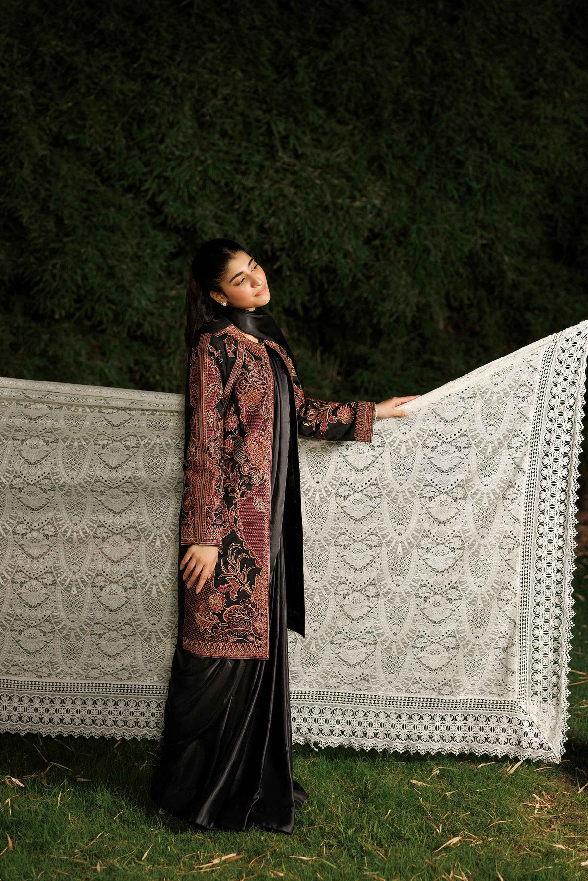 Nishat UK - Black Embroidered Karandi 1 Piece ready to wear jacket