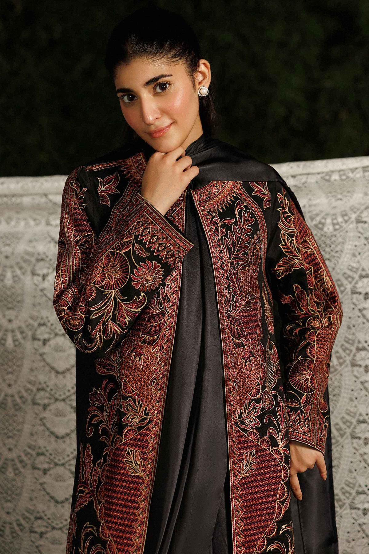 Nishat UK - Black Embroidered Karandi 1 Piece ready to wear jacket