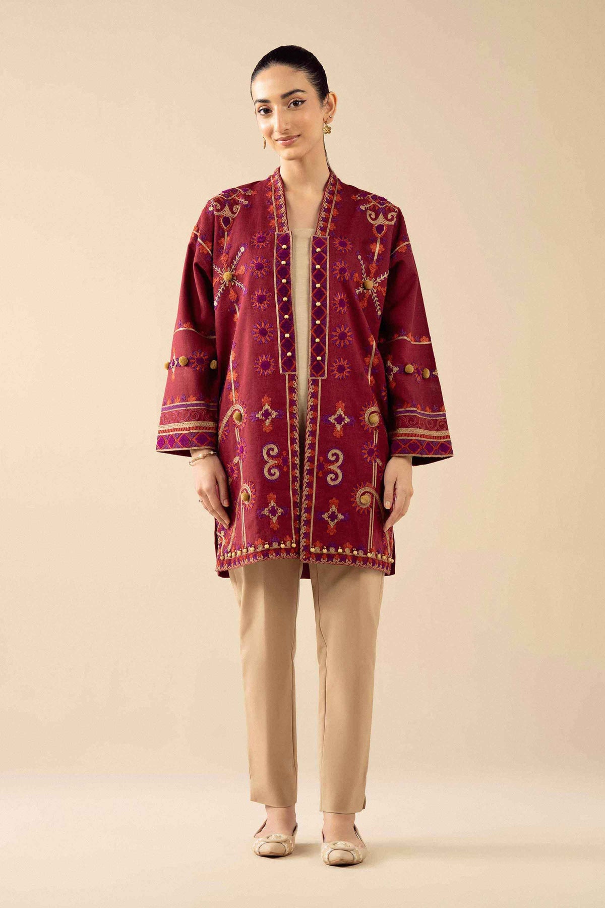 Nishat UK - Red Embroidered Karandi 1 Piece ready to wear jacket