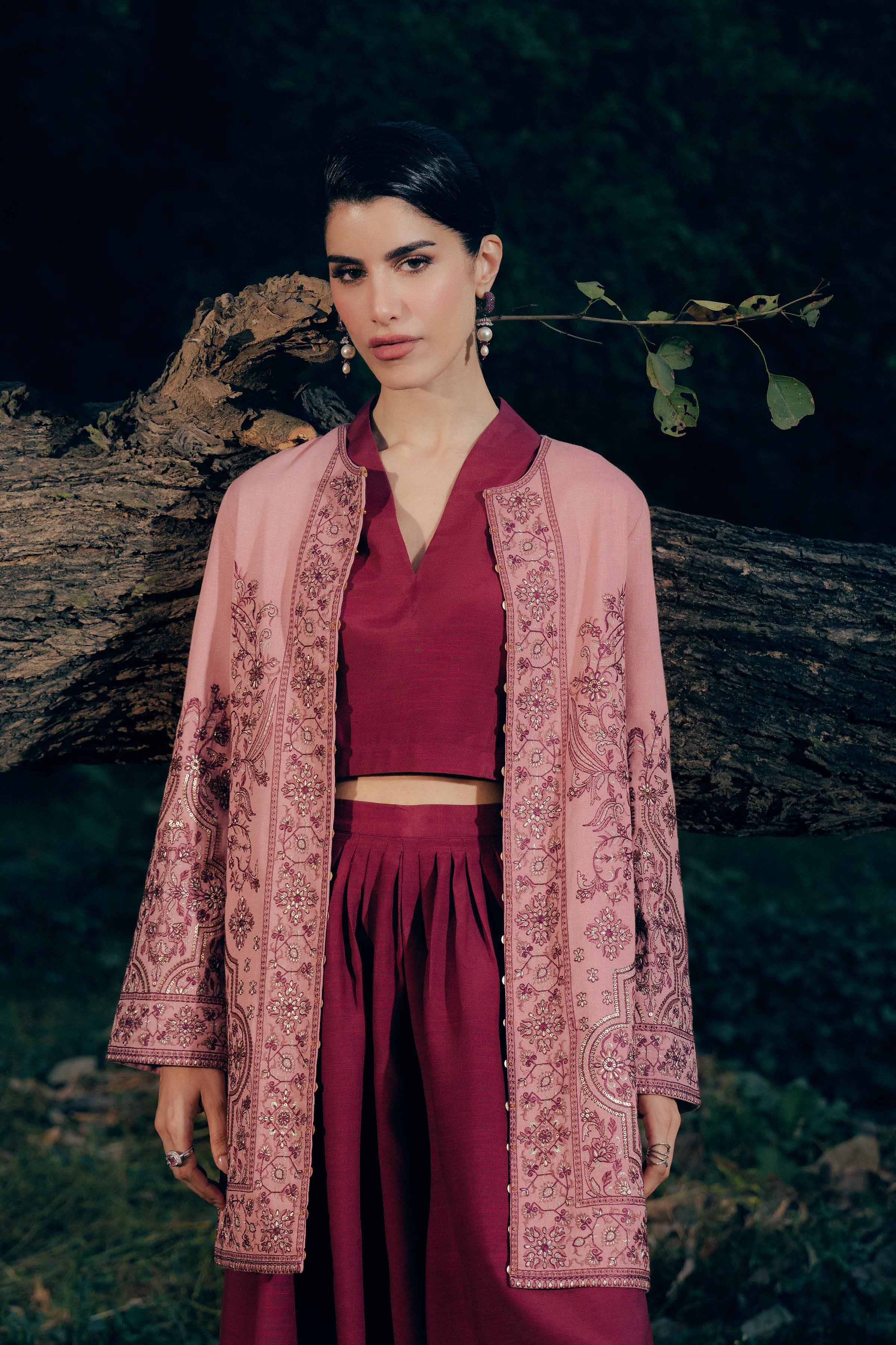 NishatUK - Pink Embroidered Karandi 1-piece ready to wear jacket