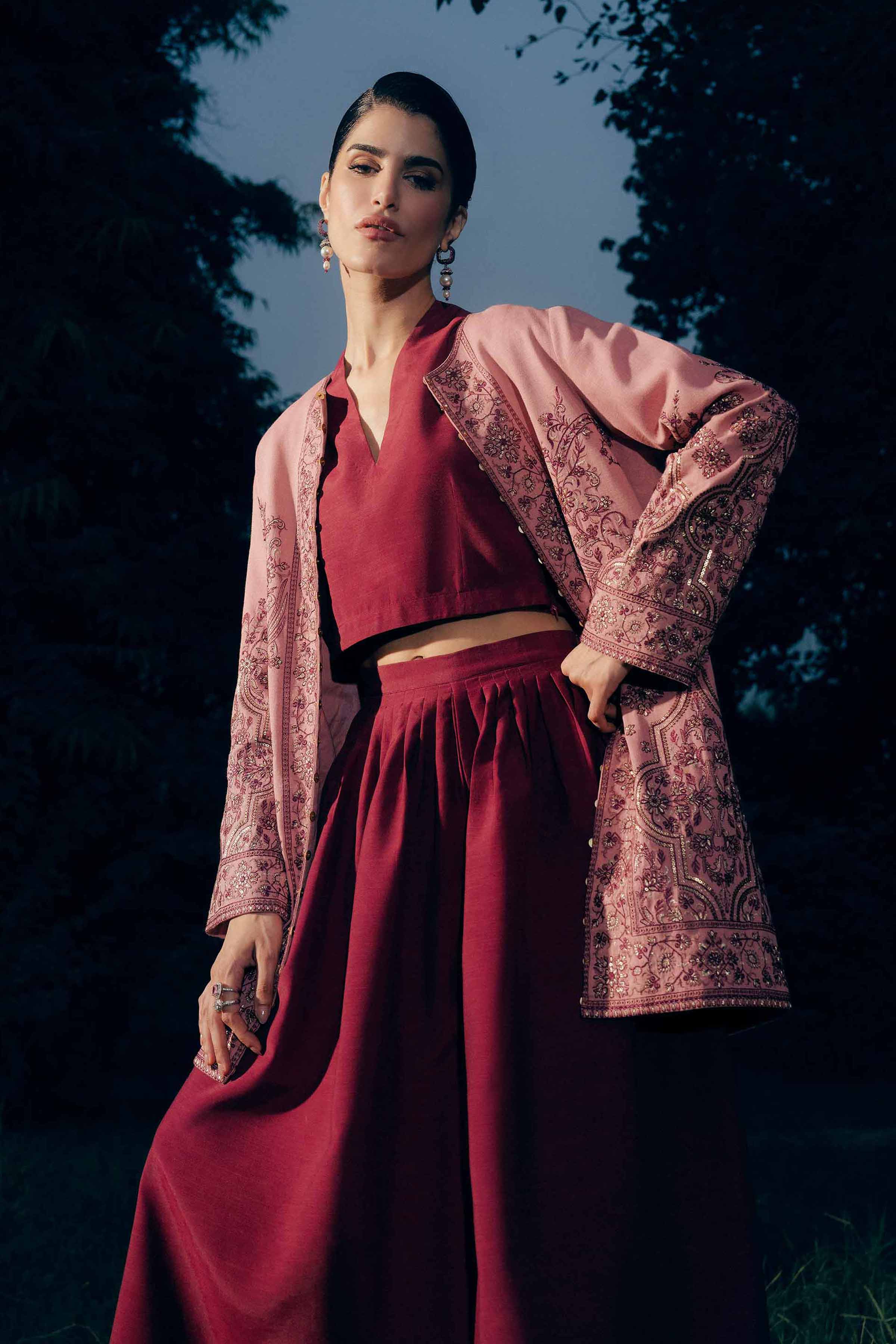 NishatUK - Pink Embroidered Karandi 1-piece ready to wear jacket