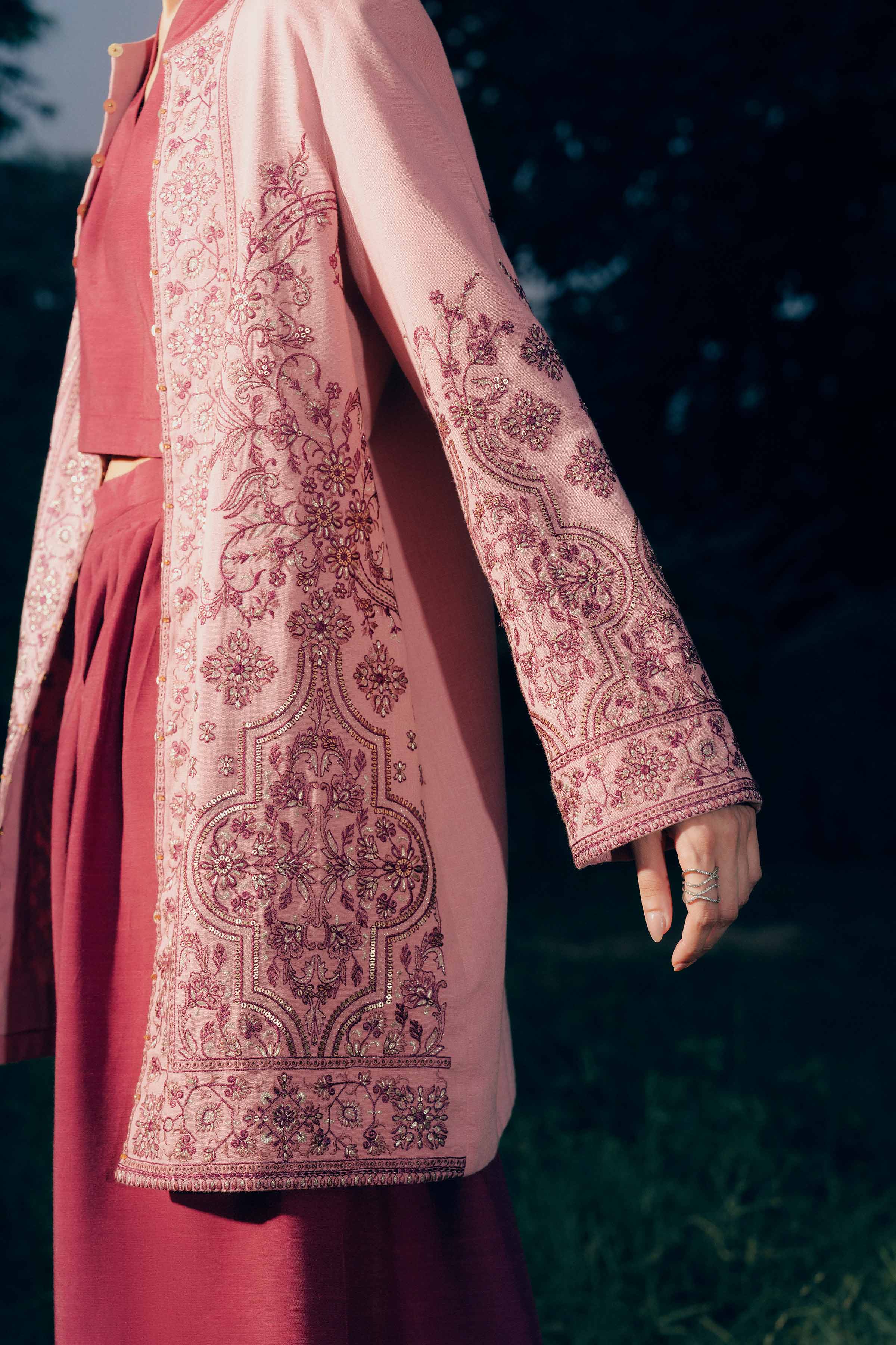 NishatUK - Pink Embroidered Karandi 1-piece ready to wear jacket