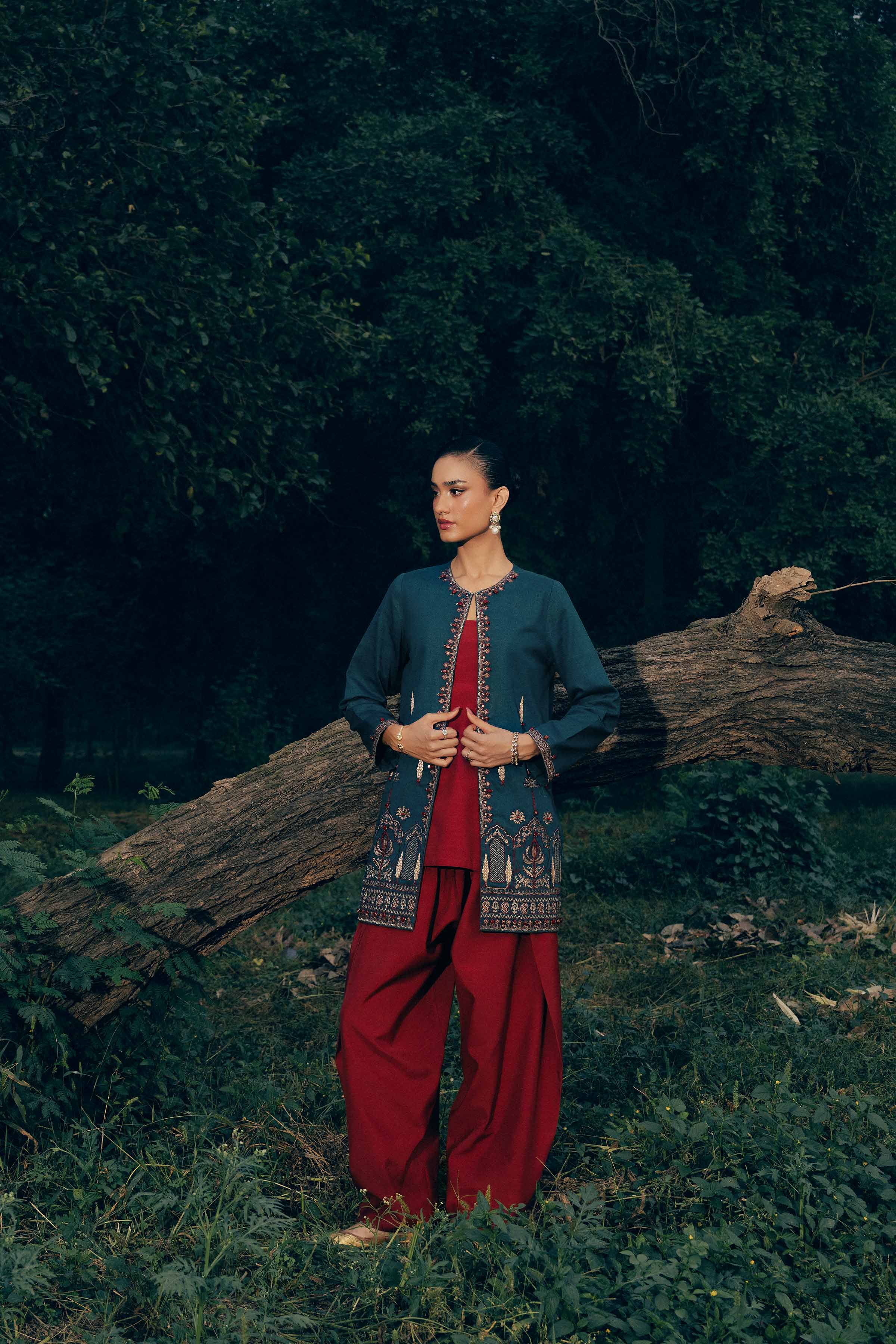 NishatUK - Blue Embroidered Karandi 1-piece ready to wear jacket